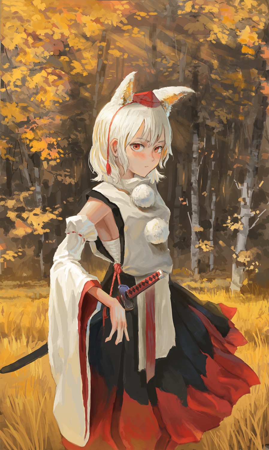 animal_ears fjsmu inubashiri_momiji japanese_clothes sarashi sword touhou