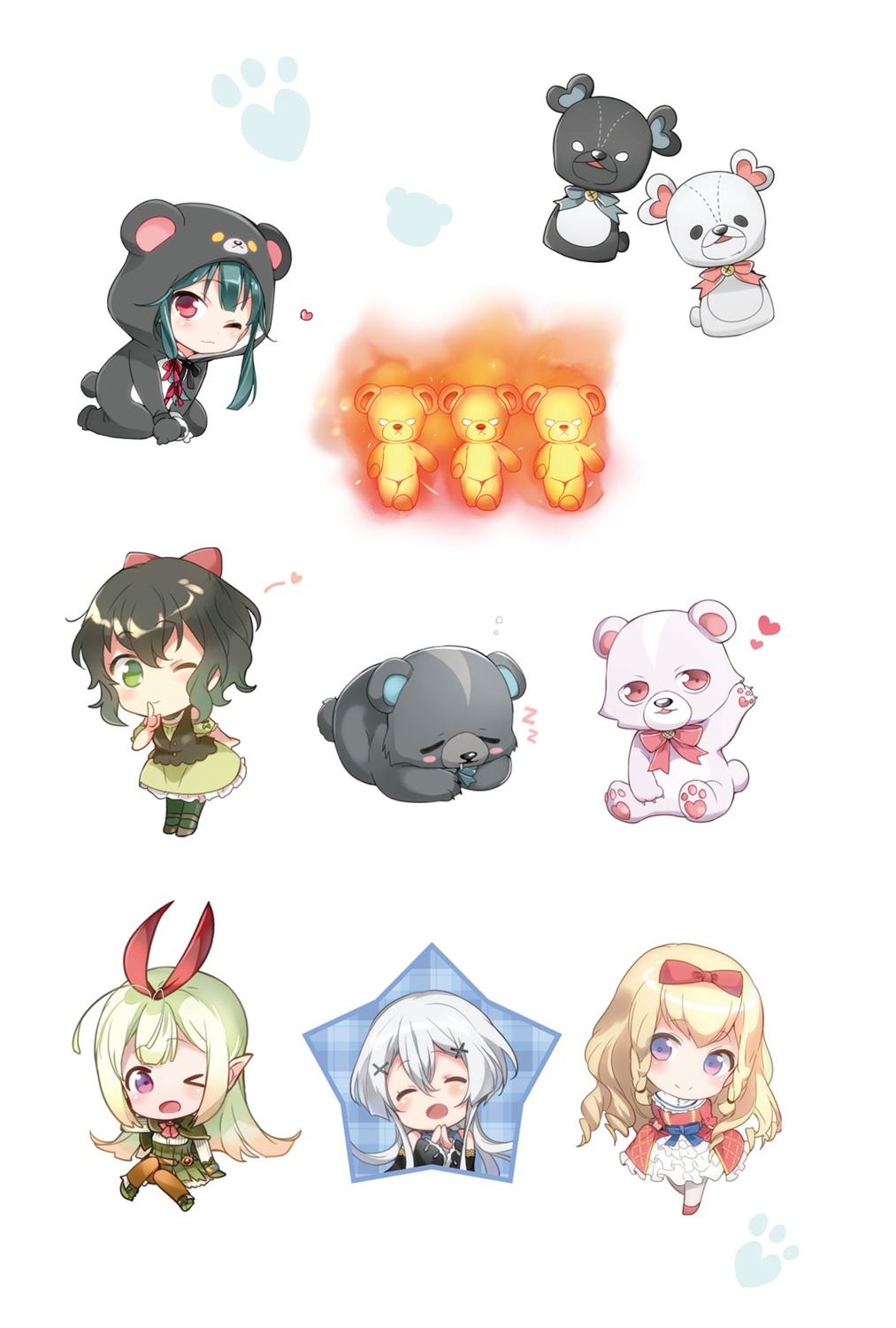 029 animal_ears chibi fina_(kuma_kuma_kuma_bear) kuma_kuma_kuma_bear kumakyuu kumayuru misaana_farrengram noire_foschurose pajama pantyhose pointy_ears tail yuna_(kuma_kuma_kuma_bear)