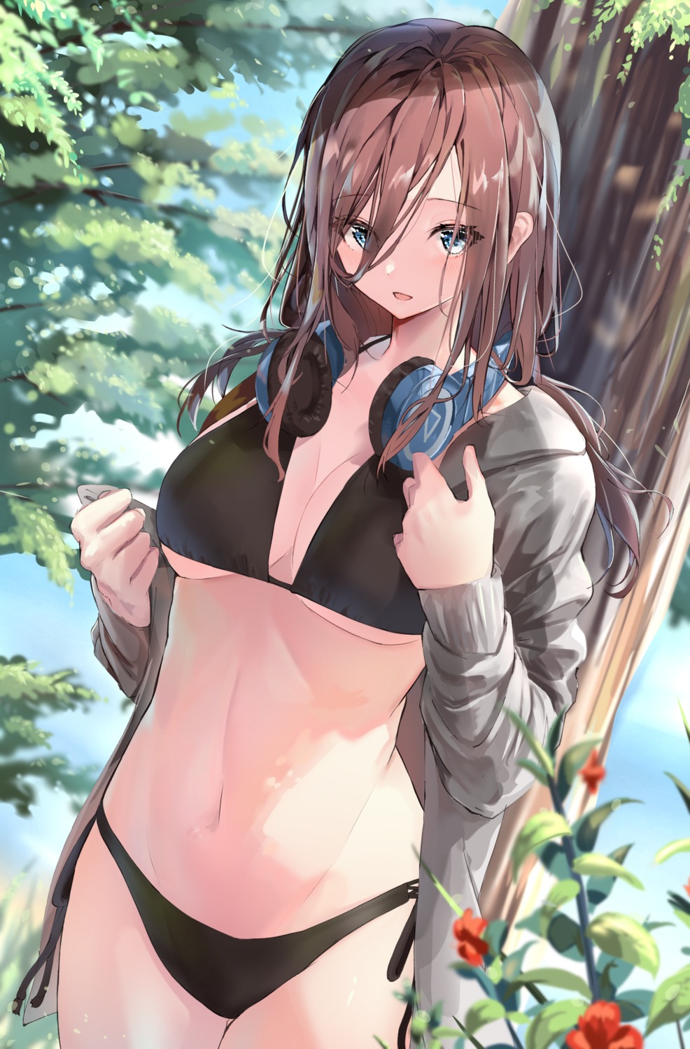 5-toubun_no_hanayome bikini cleavage headphones nakano_miku open_shirt swimsuits tomose_toiro underboob