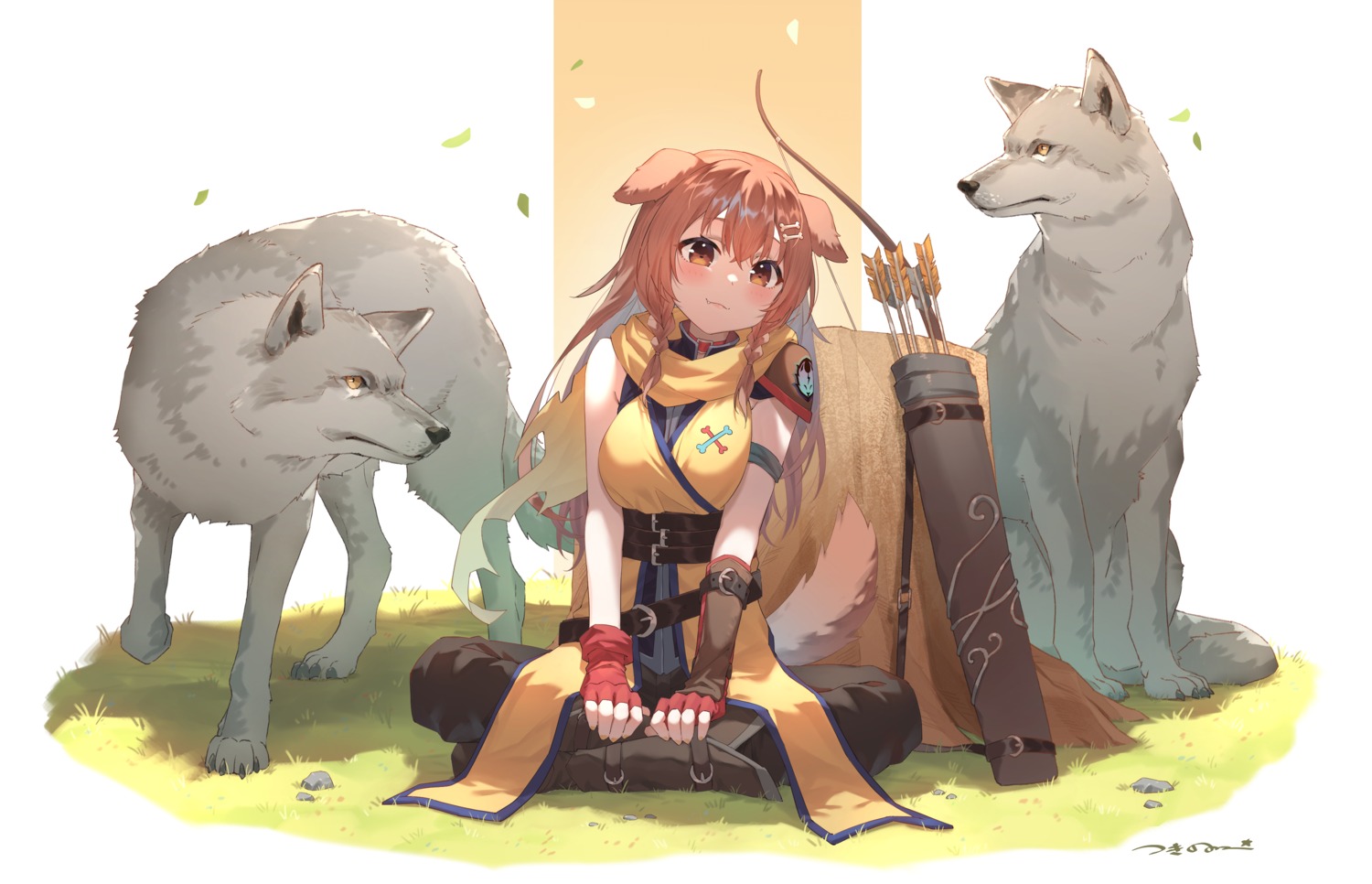 animal_ears armor hololive hololive_gamers inugami_korone inumimi japanese_clothes tail tsukino_(nakajimaseiki) weapon