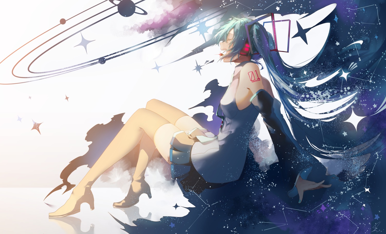 hatsune_miku headphones heels saihate tattoo thighhighs vocaloid