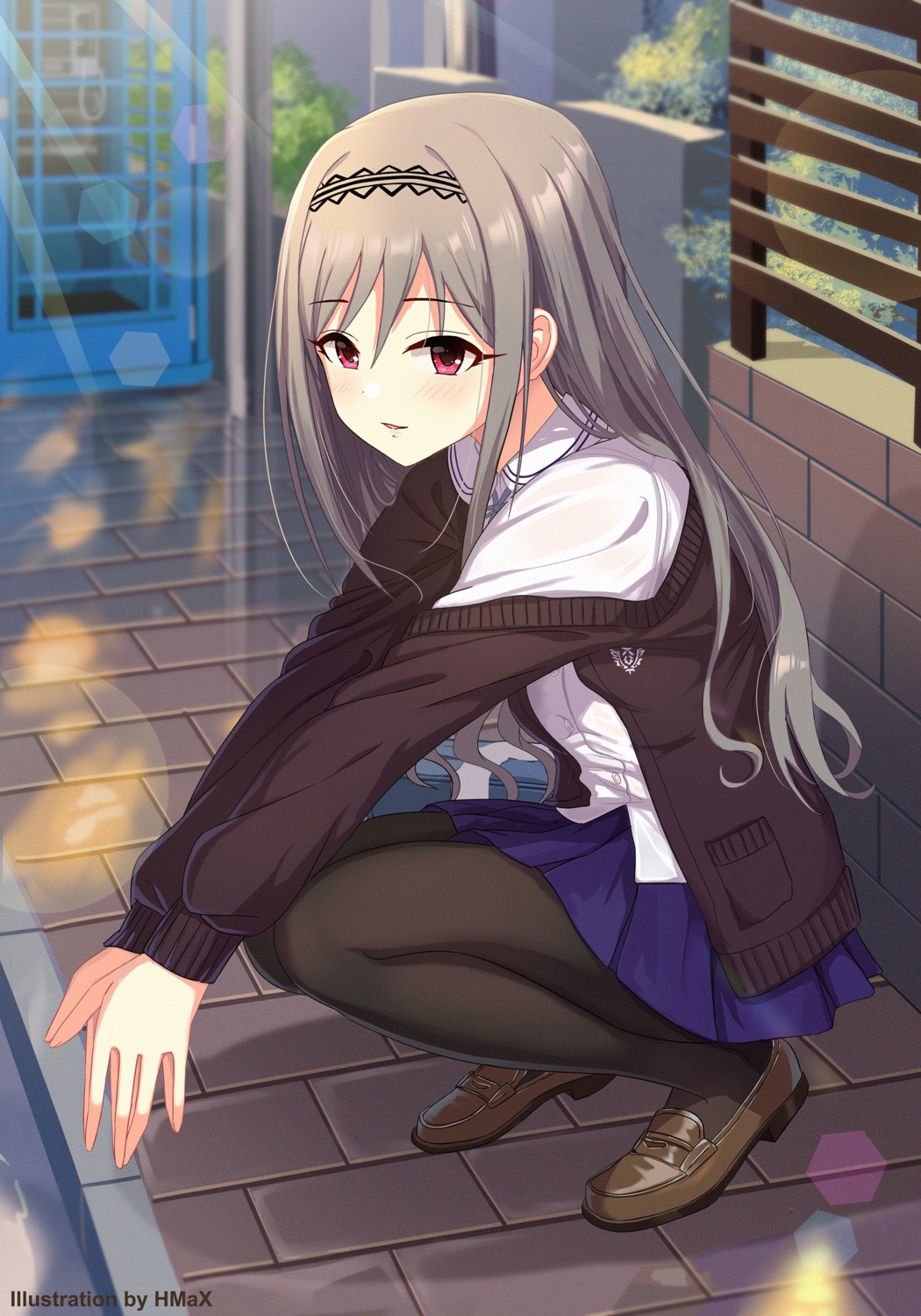 hmax kanzaki_ranko pantyhose see_through seifuku skirt_lift sweater the_idolm@ster the_idolm@ster_cinderella_girls