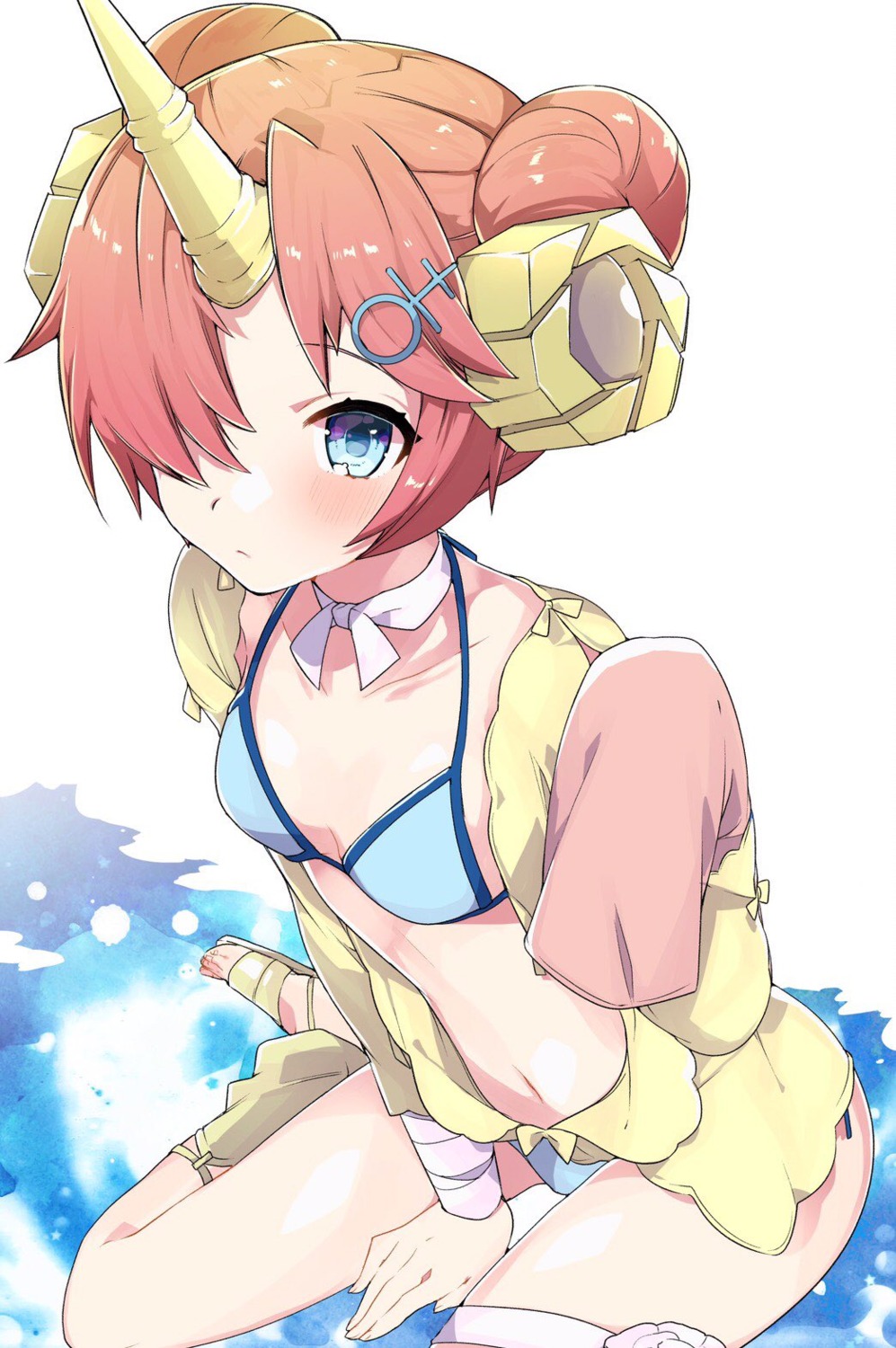 bikini cleavage fate/apocrypha fate/grand_order fate/stay_night frankenstein's_monster_(fate) horns open_shirt swimsuits takeshima_eku