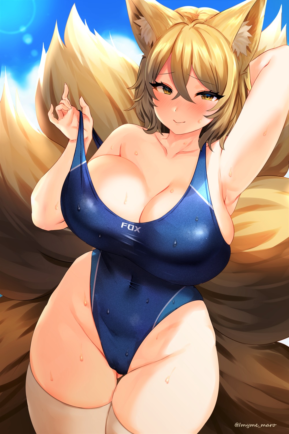 animal_ears kitsune marota swimsuits tail thighhighs touhou undressing wet yakumo_ran