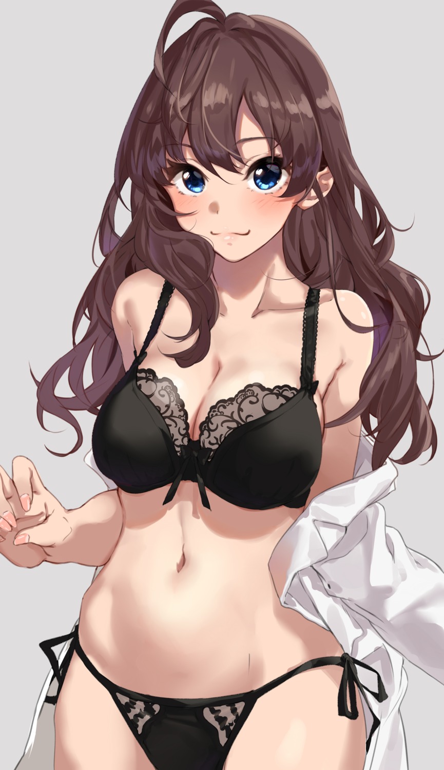 bra cleavage ichinose_shiki kurokin lingerie open_shirt pantsu string_panties the_idolm@ster the_idolm@ster_cinderella_girls