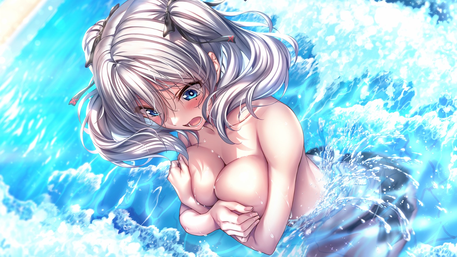 amakano_2+ azarashi_soft bikini breast_hold game_cg jigokudani_sara piromizu swimsuits topless wet