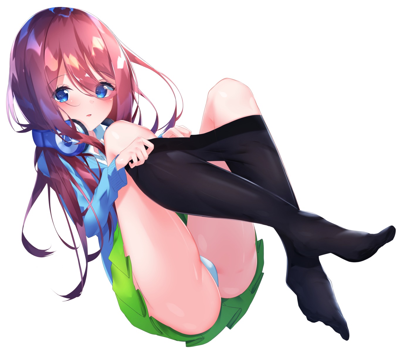 5-toubun_no_hanayome headphones nakano_miku pantsu pantyhose seifuku skirt_lift suisen-21 sweater thong undressing