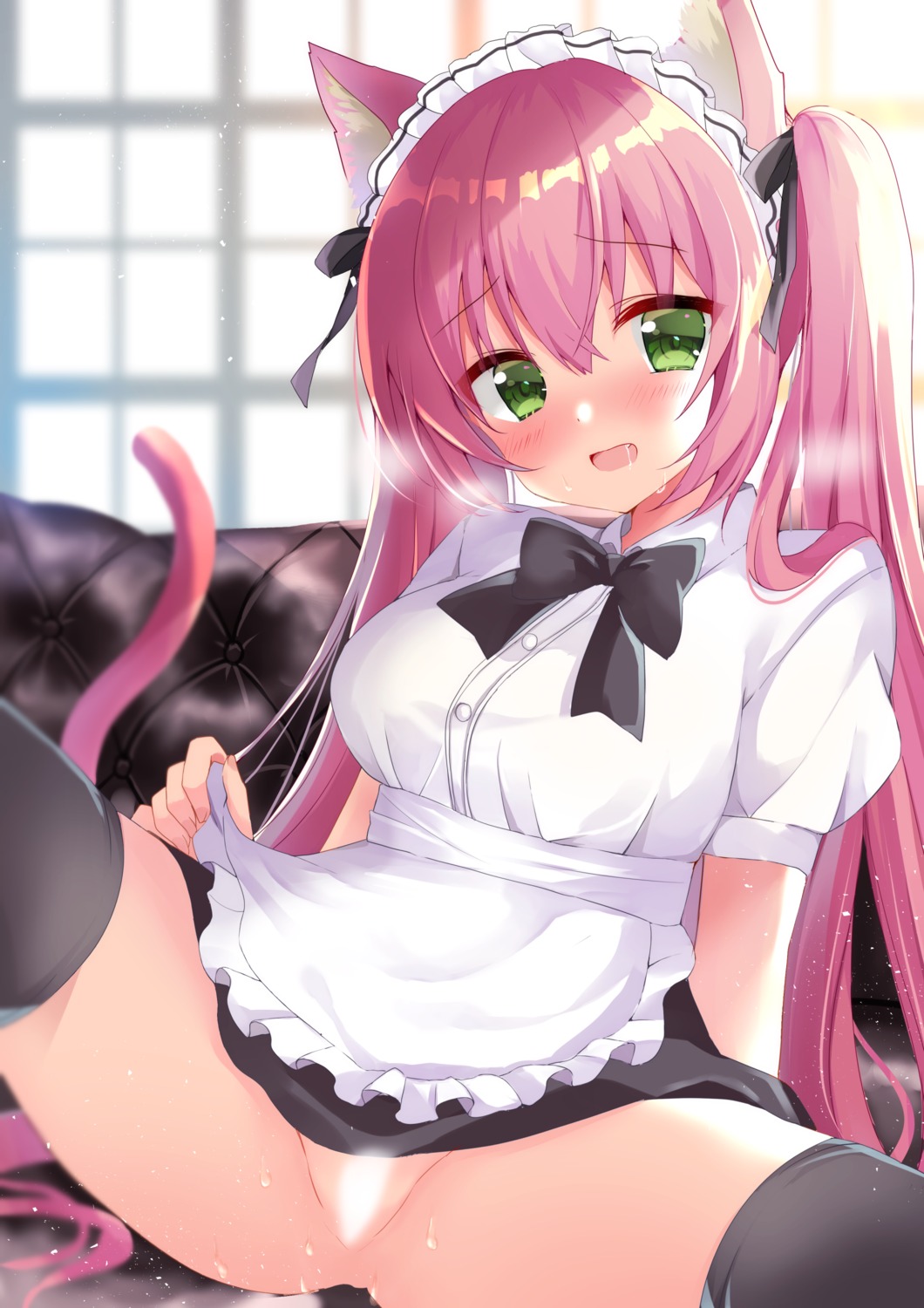 animal_ears censored hamico maid nekomimi nopan pussy skirt_lift tail thighhighs