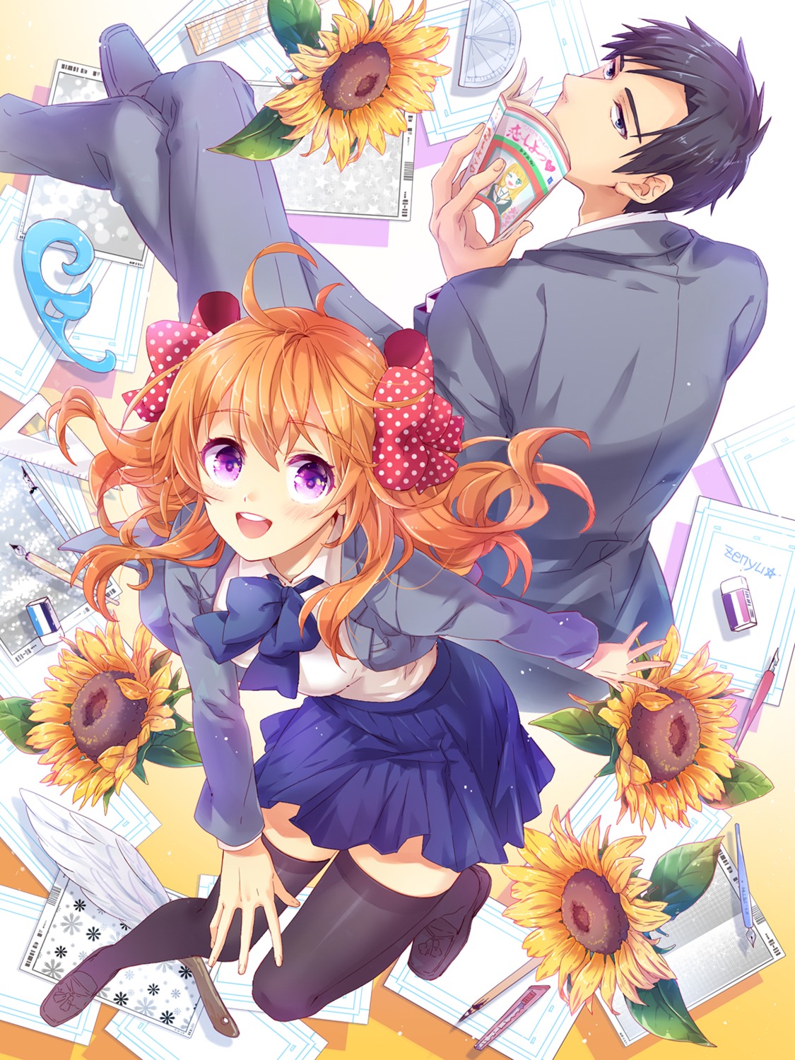 gekkan_shoujo_nozaki-kun nozaki_umetarou sakura_chiyo seifuku thighhighs zenyu