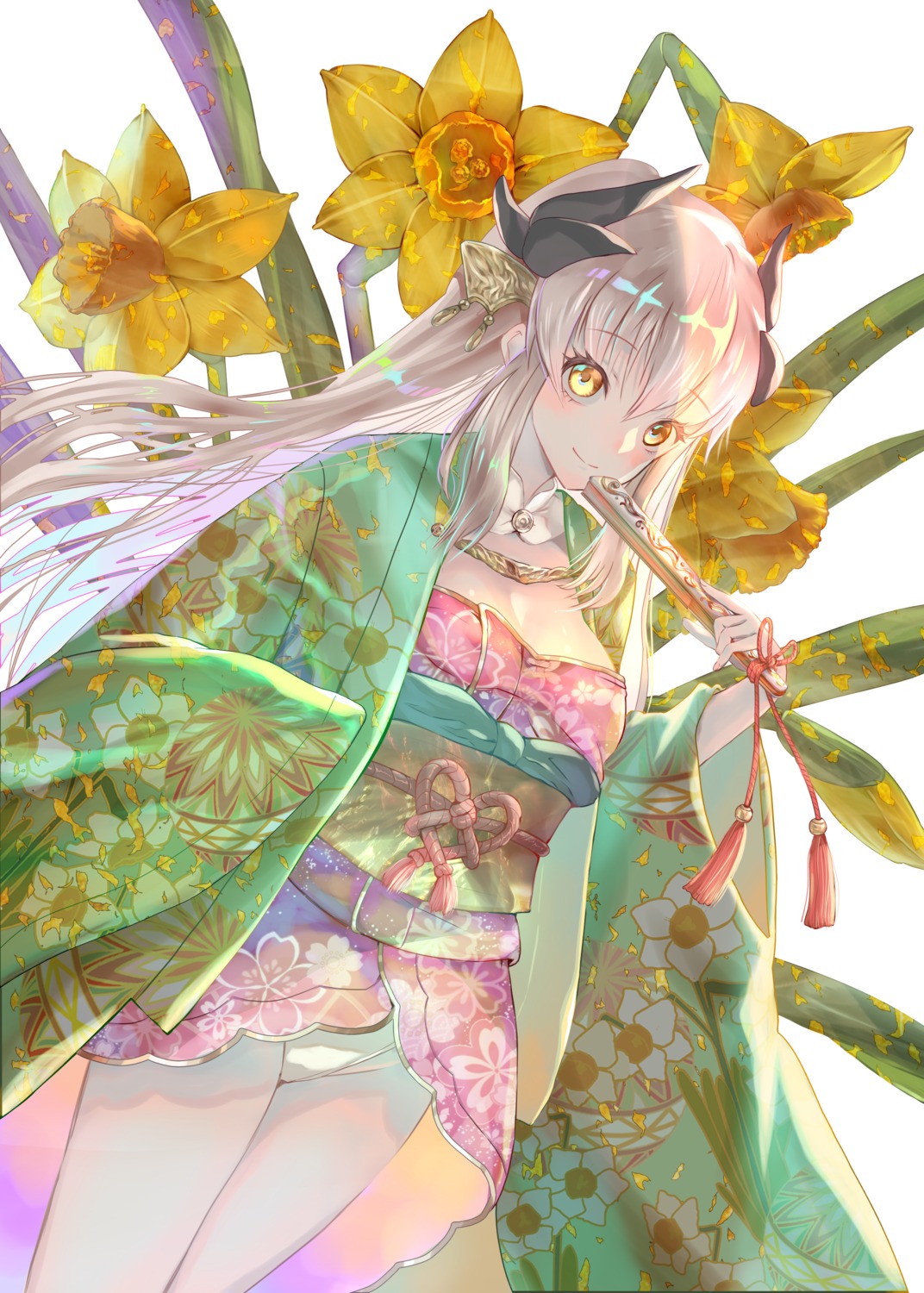 cleavage fate/grand_order horns kimono kiyohime_(fate/grand_order) natsu_jirushi pantsu