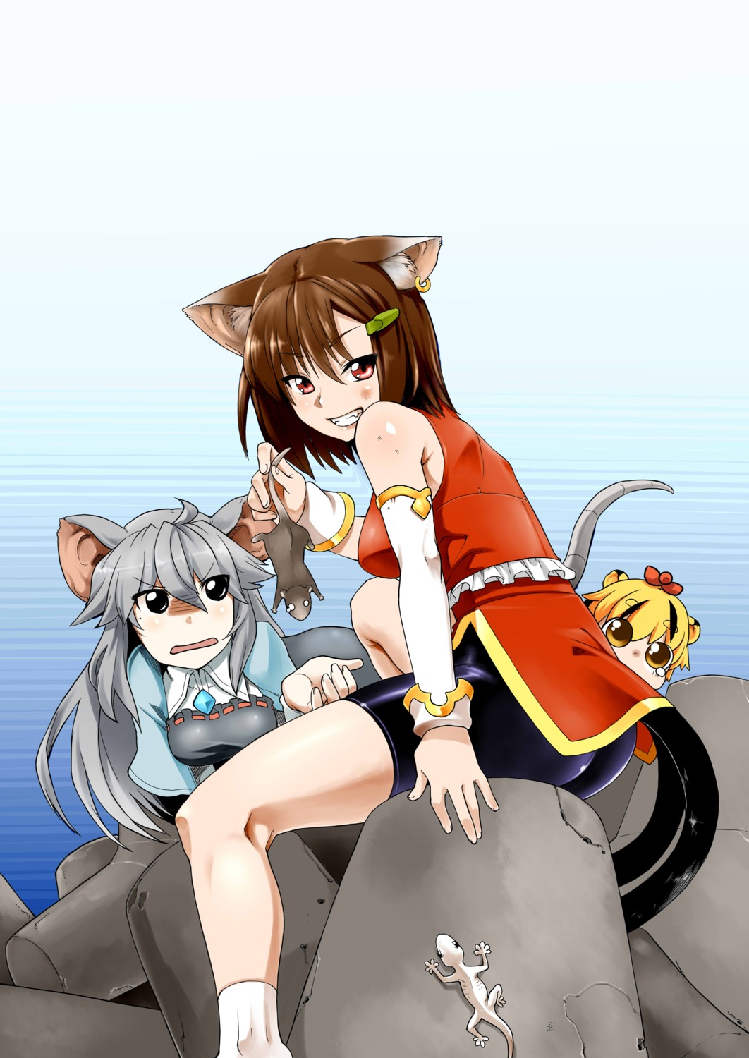 animal_ears bike_shorts chen nazrin phenne tail toramaru_shou touhou