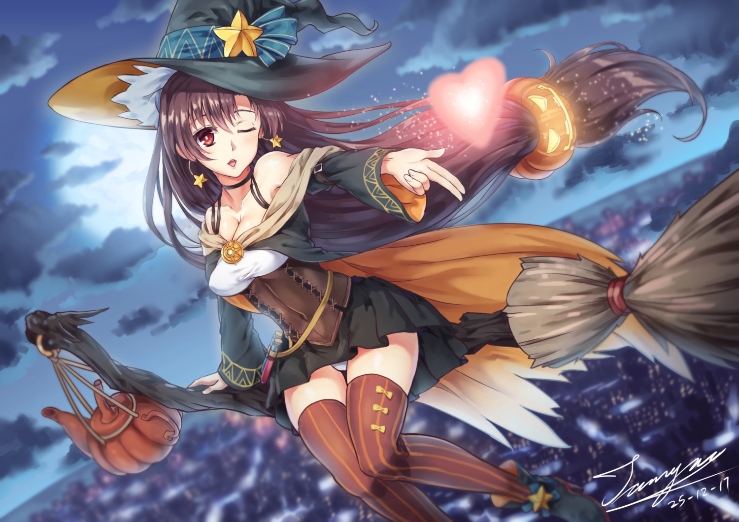 cleavage girls_frontline halloween pantsu tama_yu thighhighs type_64_(girls_frontline) witch