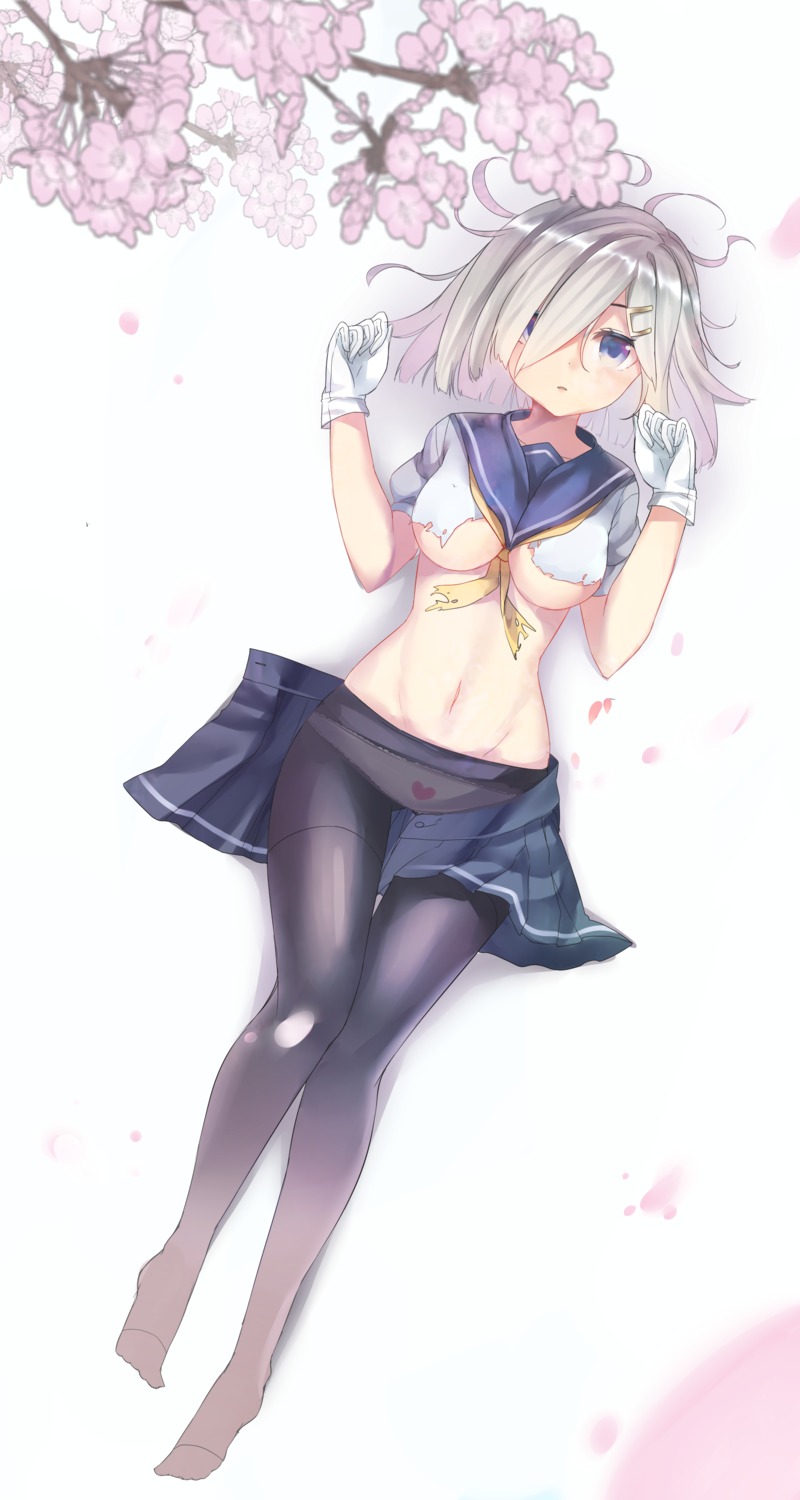 gendo0032 hamakaze_(kancolle) kantai_collection no_bra pantsu pantyhose torn_clothes underboob