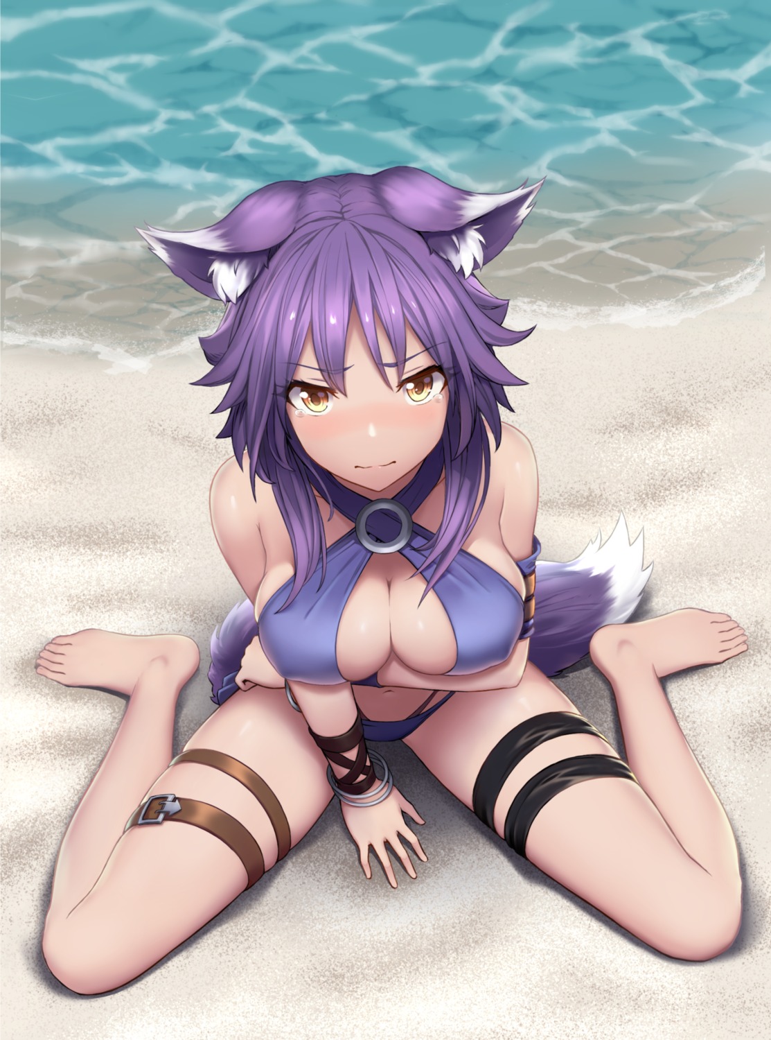 aki_makoto animal_ears bikini breast_hold cementite garter princess_connect! princess_connect!_re:dive swimsuits tail