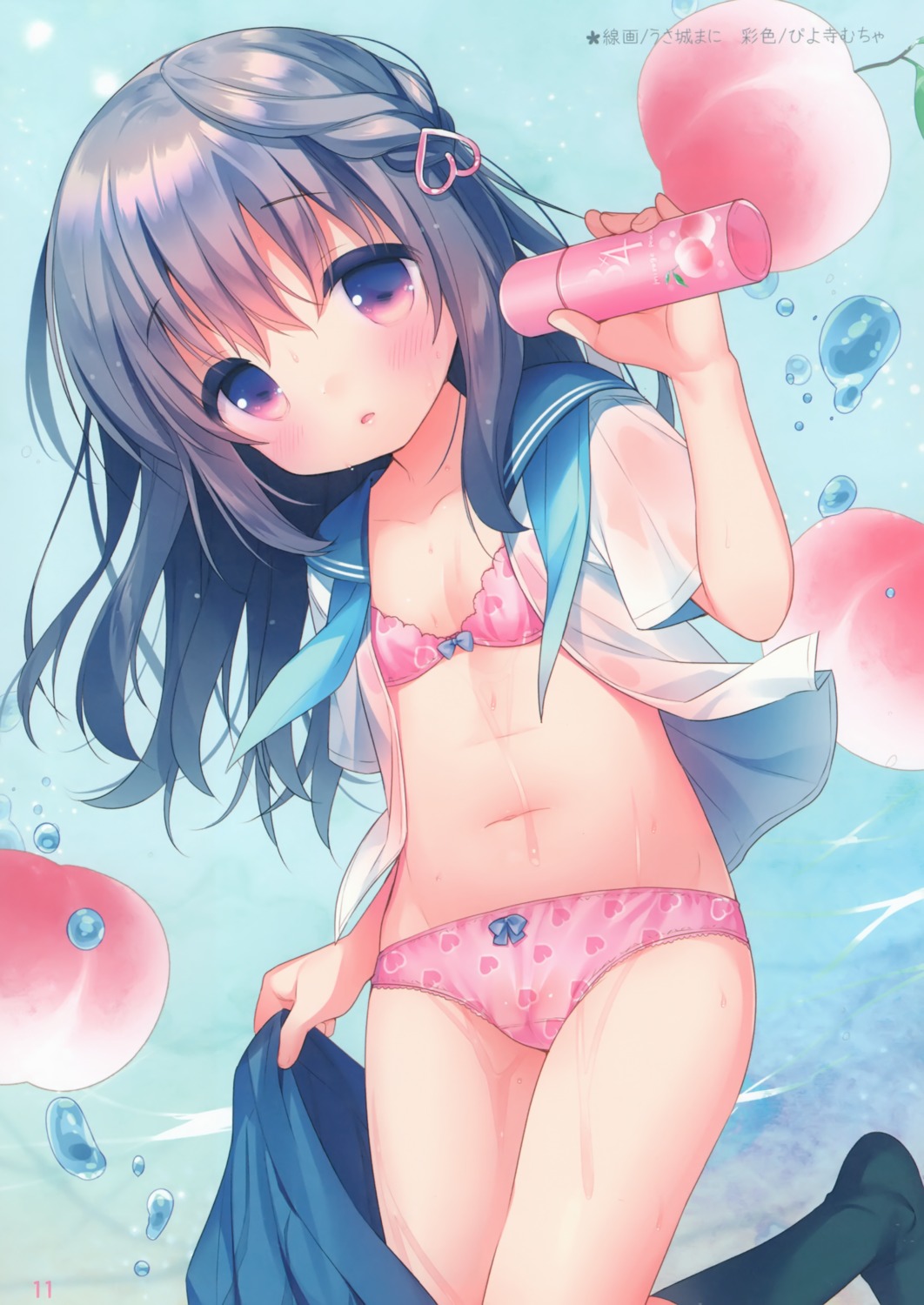 bra cameltoe cleavage loli oasis+ open_shirt pantsu piyodera_mucha see_through seifuku undressing usashiro_mani wet wet_clothes