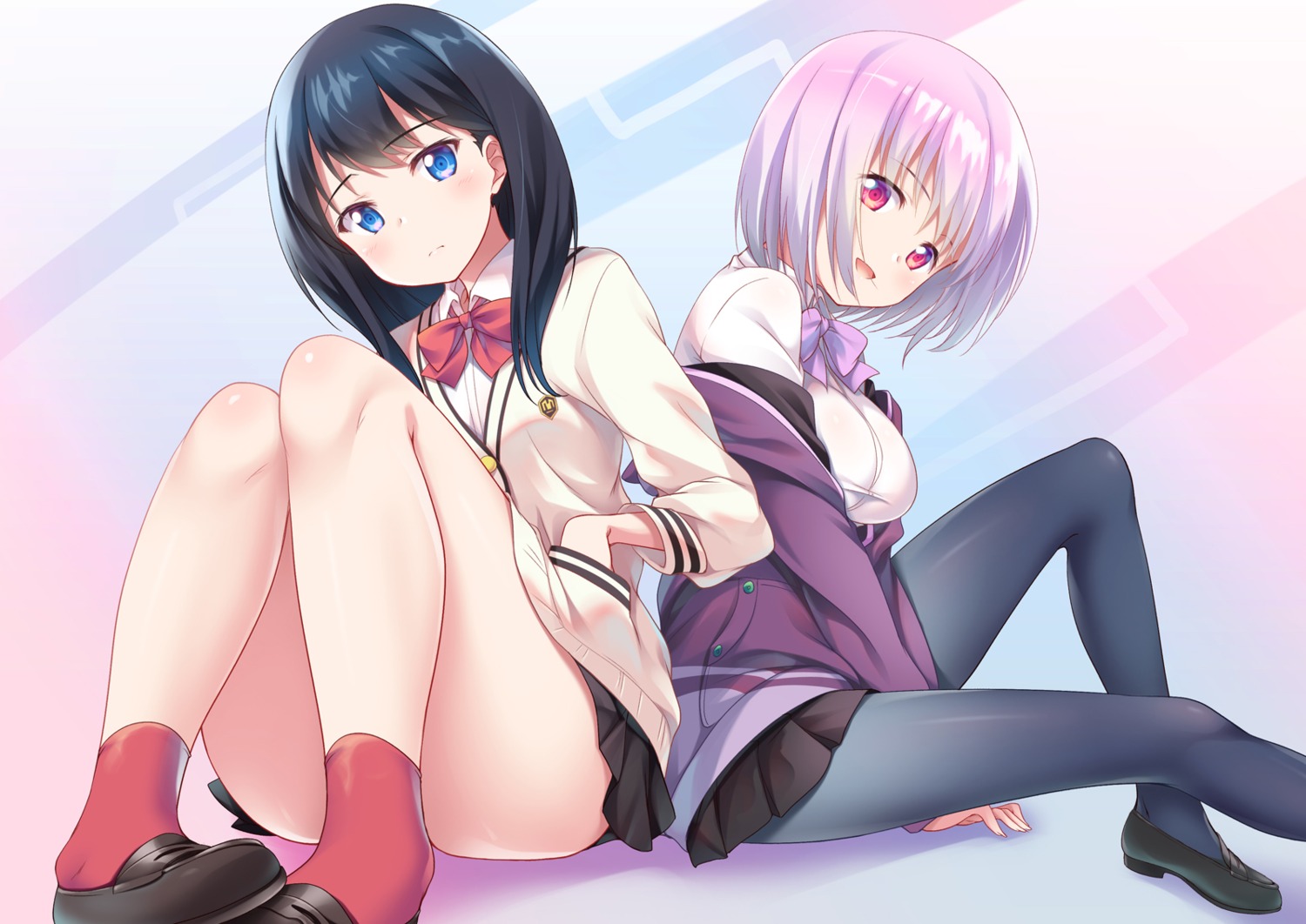 pantyhose seifuku shinjou_akane ssss.gridman sweater takarada_rikka yuurei_yashiki