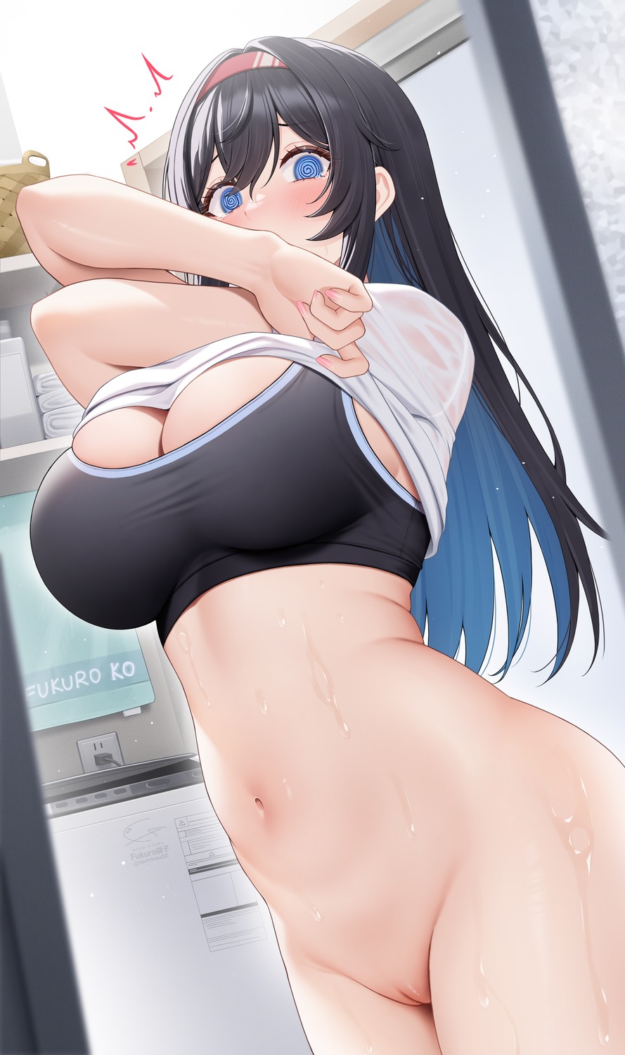 bottomless bra fukuro_ko_(greentea) pussy see_through shirt_lift uncensored undressing