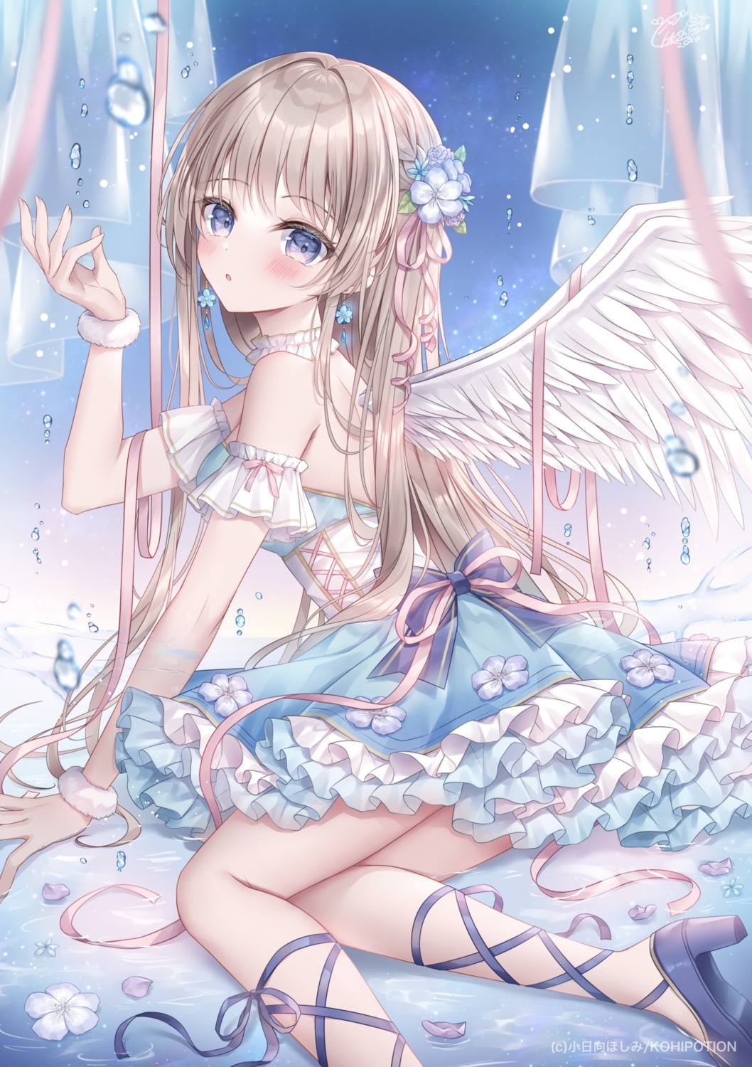 dress heels kohinata_hoshimi lolita_fashion no_bra wet wings