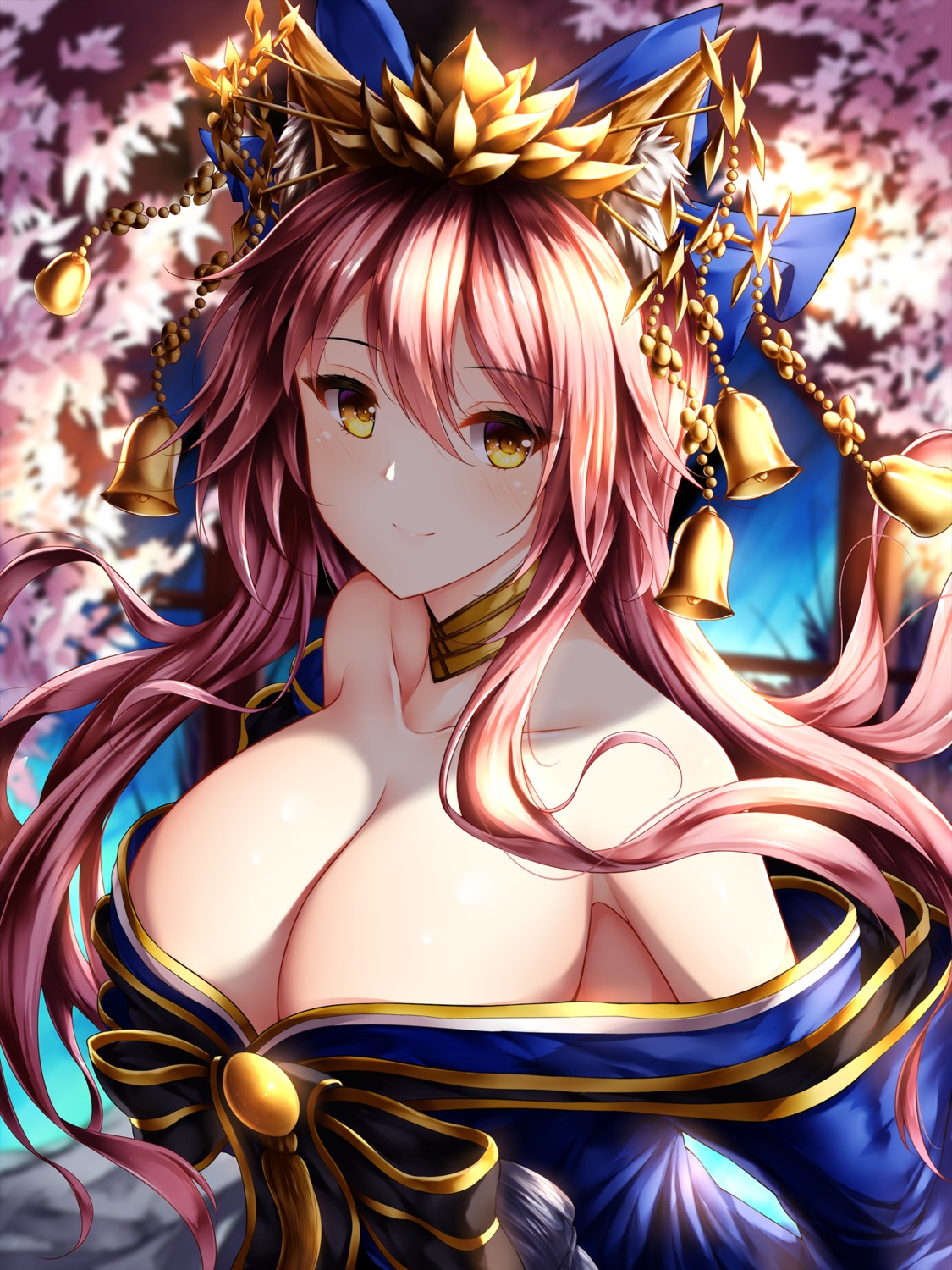 animal_ears fate/grand_order japanese_clothes no_bra open_shirt tamamo_no_mae wsman