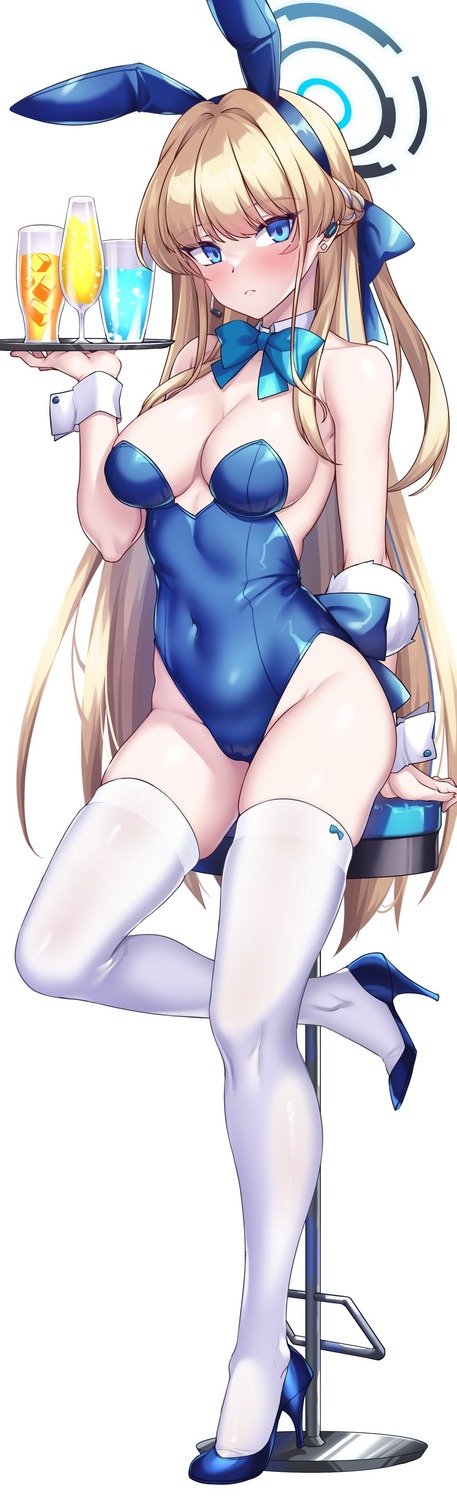 animal_ears asuma_toki blue_archive bunny_ears bunny_girl halo heels merufena no_bra tail thighhighs