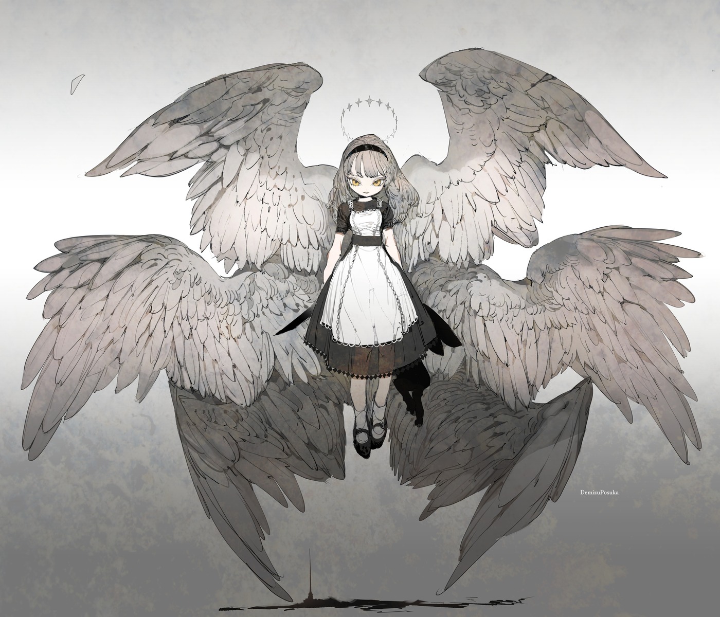 angel demizu_posuka dress see_through sketch weapon wings