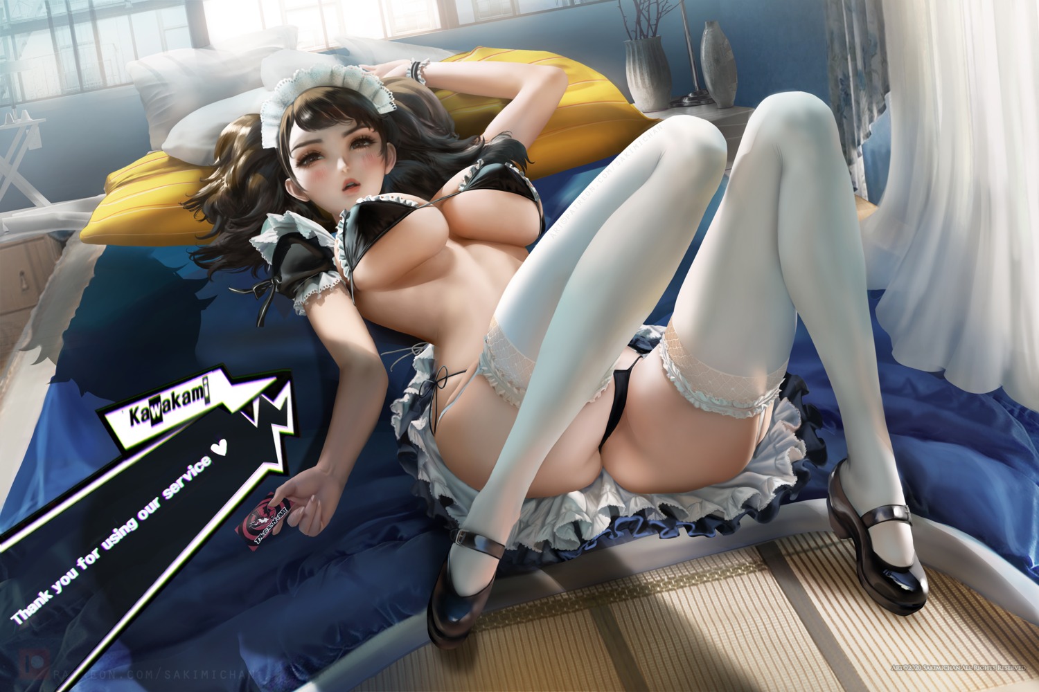 bikini heels kawakami_sadayo maid persona_5 sakimichan stockings swimsuits thighhighs thong