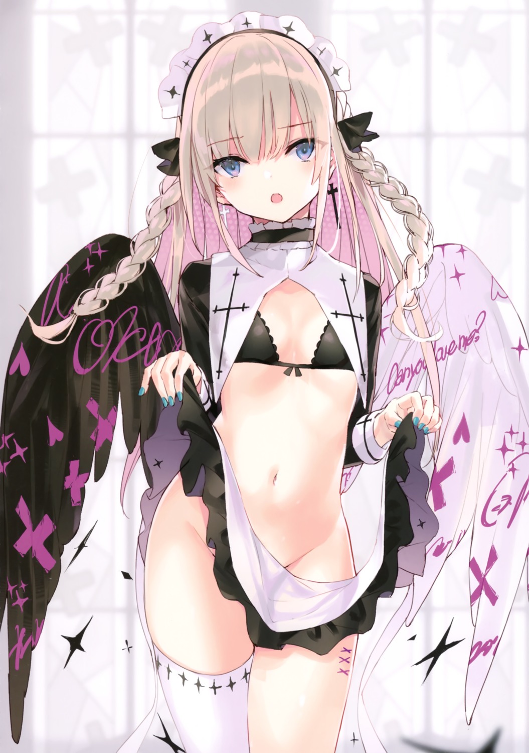 luna_berry maid nana_(luna_berry) nopan skirt_lift wings