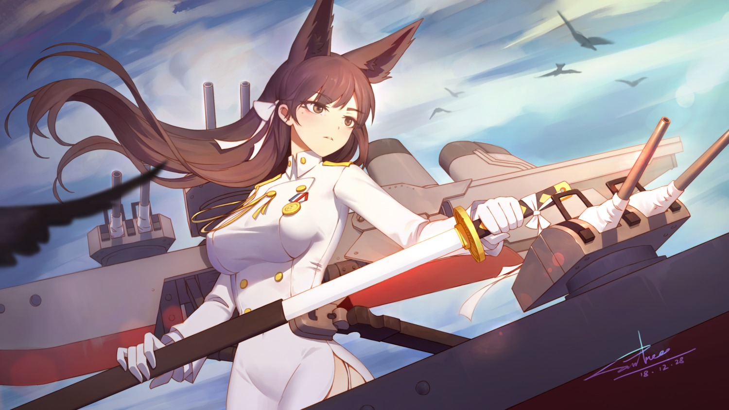 animal_ears atago_(azur_lane) azur_lane sword uniform xiaoxiao_nanjue_buyaokeng