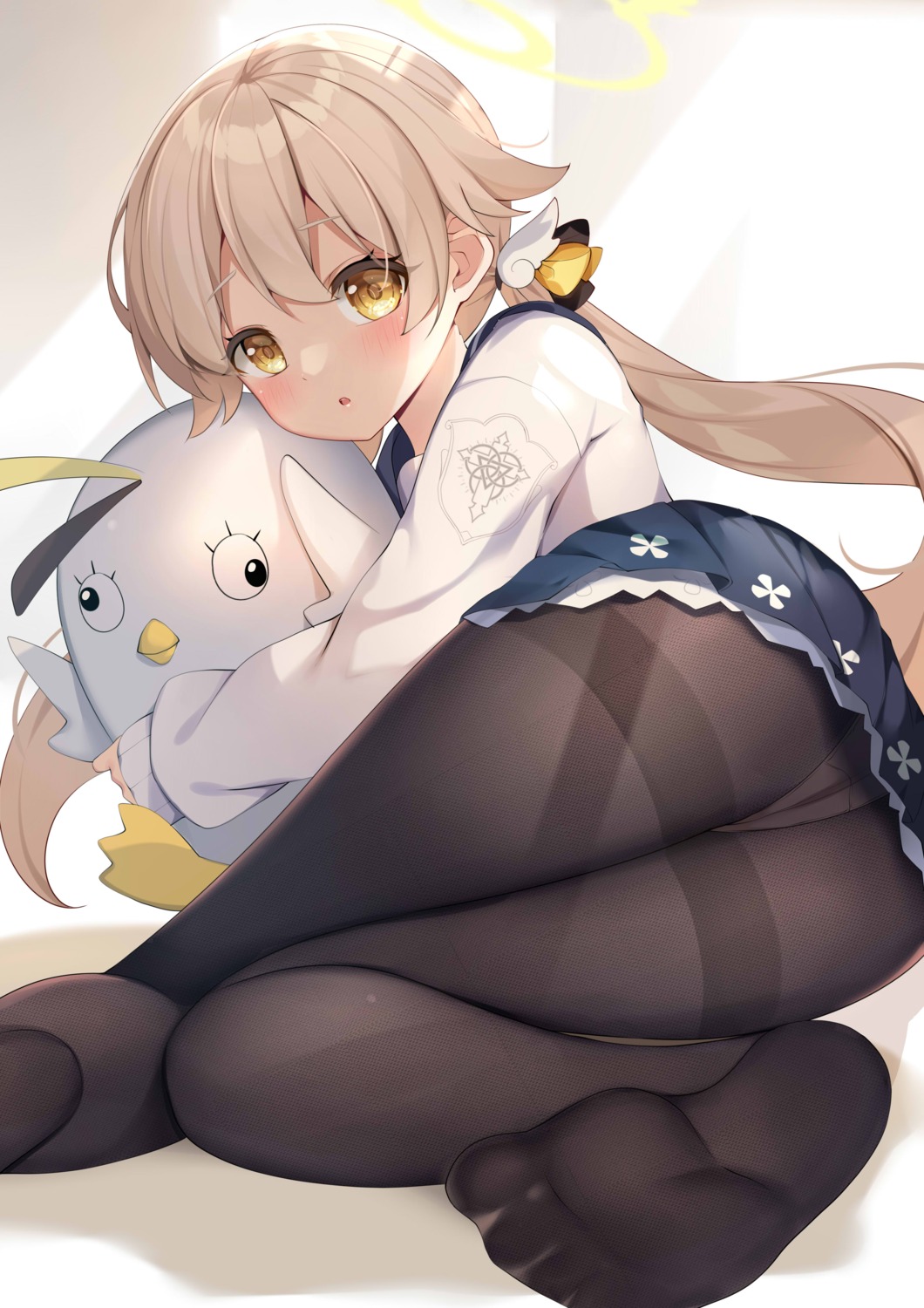 ajitani_hifumi ass blue_archive cameltoe feet halo ikazu401 loli pantsu pantyhose seifuku skirt_lift sweater