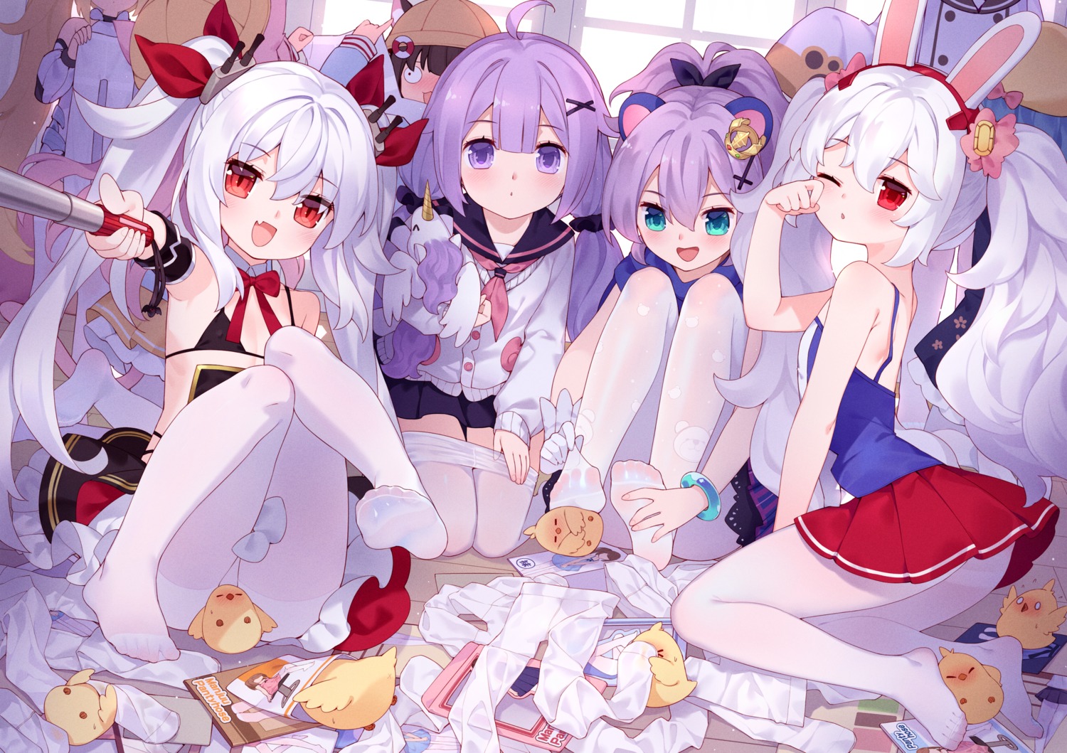 akashi_(azur_lane) animal_ears azur_lane bra bunny_ears eldridge_(azur_lane) feet javelin_(azur_lane) kisaragi_(azur_lane) laffey_(azur_lane) loli manjuu_(azur_lane) minazuki_(azur_lane) mutsuki_(azur_lane) pantyhose seifuku skirt_lift sweater tsubasa_tsubasa undressing unicorn_(azur_lane) vampire_(azur_lane)