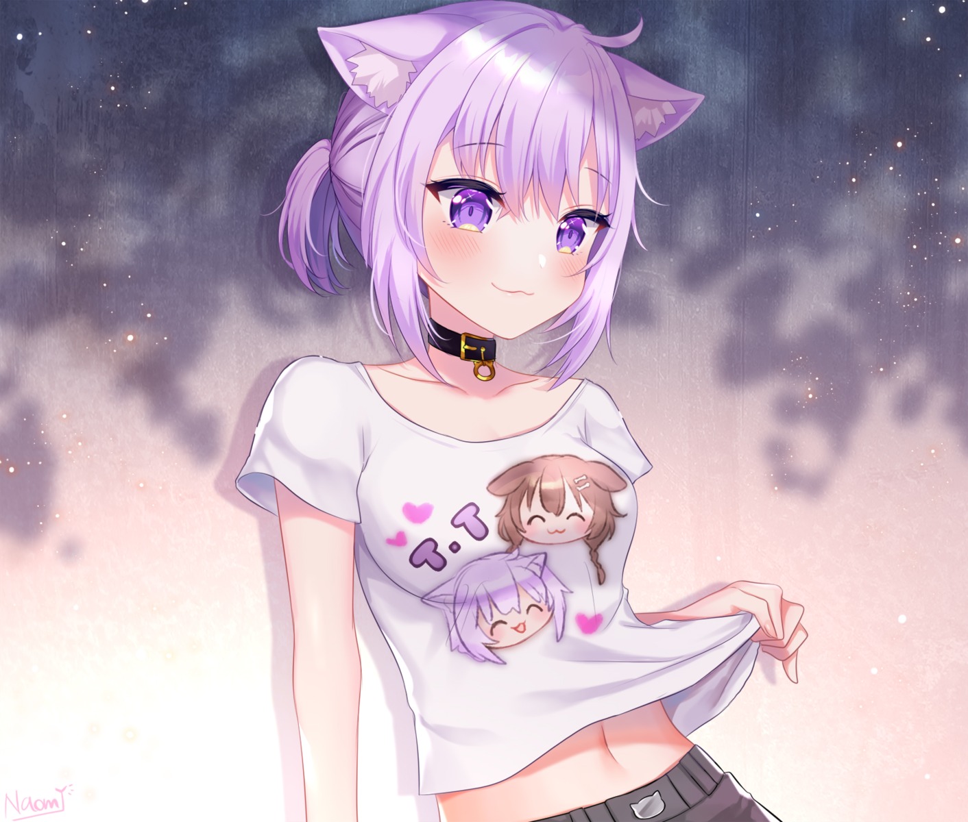 animal_ears hololive hololive_gamers inugami_korone inumimi naomi_(fantasia) nekomata_okayu nekomimi shirt_lift