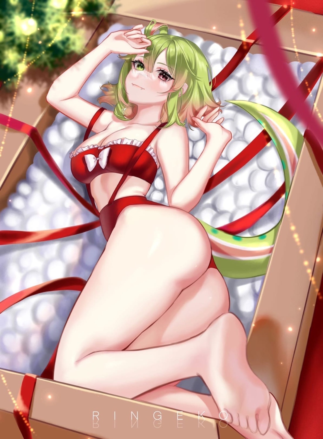 ass bikini christmas feet heterochromia ringeko-chan swimsuits tail thong