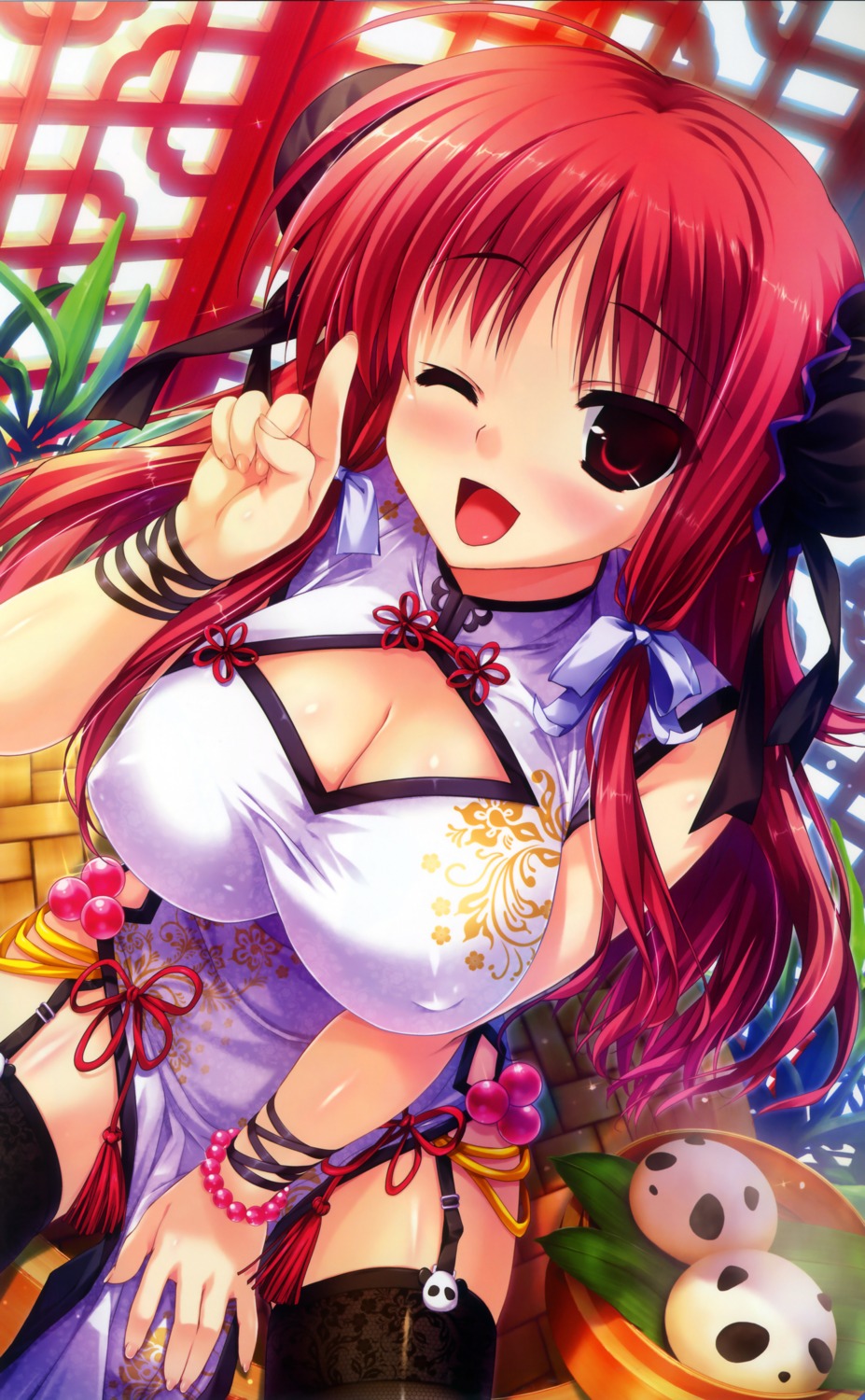 chinadress cleavage clochette erect_nipples prism_recollection renjou_sayaka shintarou stockings thighhighs