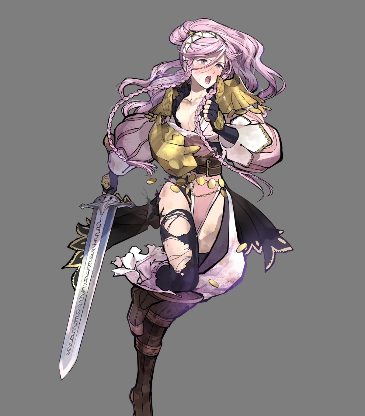 akira_(kaned_fools) armor fire_emblem fire_emblem_heroes fire_emblem_kakusei nintendo no_bra olivia_(fire_emblem) open_shirt pantsu sword thighhighs torn_clothes transparent_png