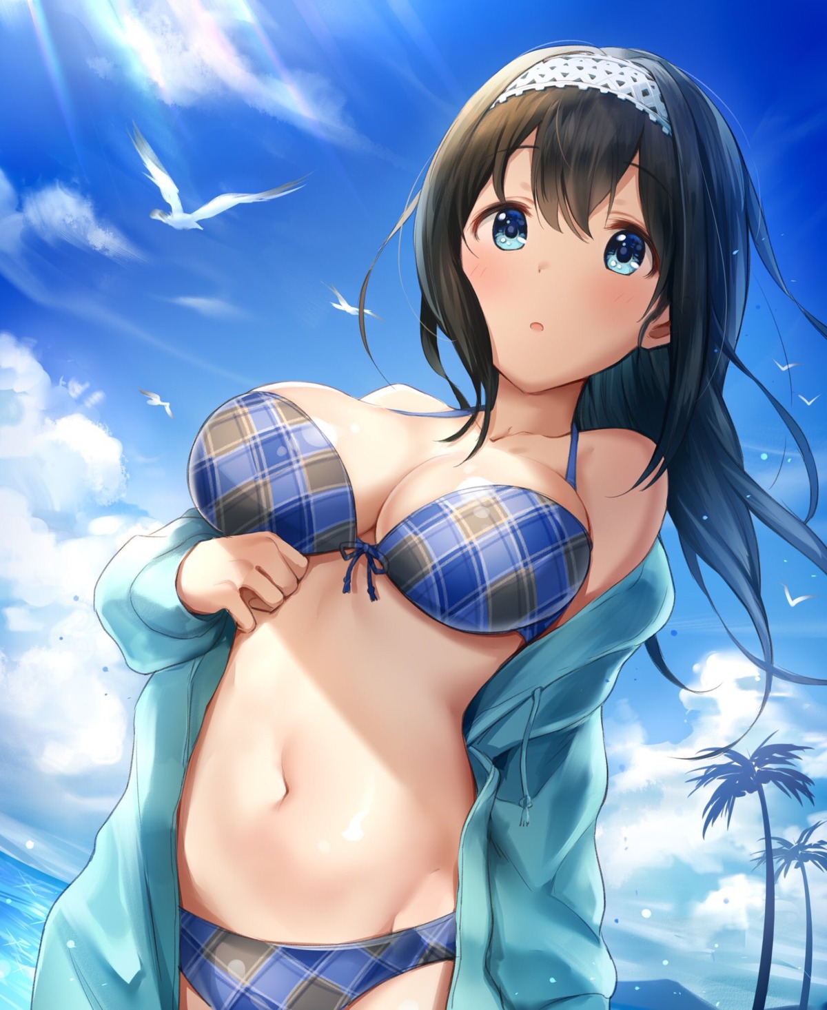 bikini cleavage open_shirt sagisawa_fumika swimsuits takeya_y0615 the_idolm@ster the_idolm@ster_cinderella_girls