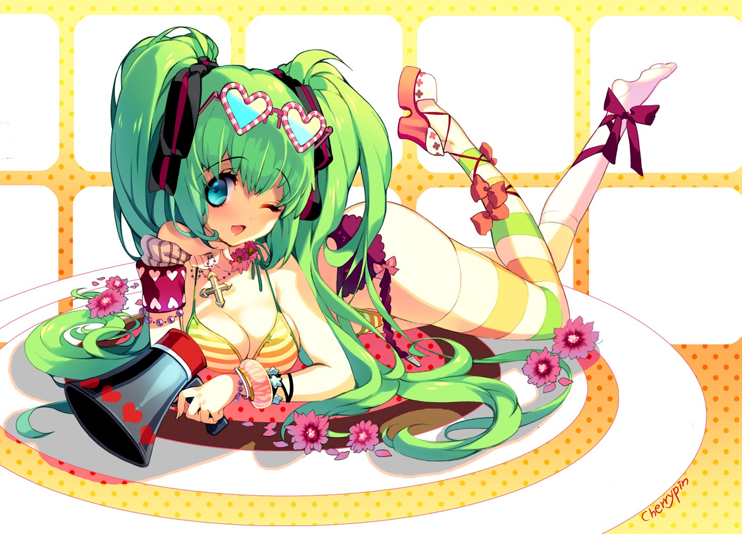 cherrypin cleavage garter_belt hatsune_miku stockings thighhighs vocaloid