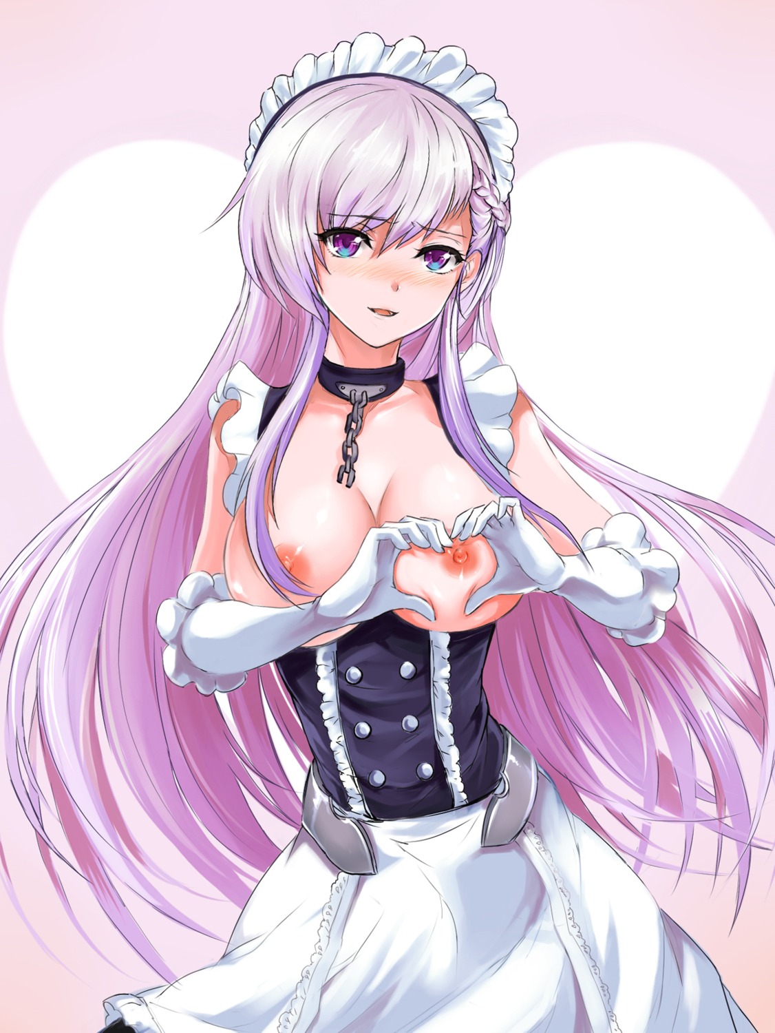 artist_revision azur_lane belfast_(azur_lane) breast_grab breast_hold breasts fengya maid nipples no_bra