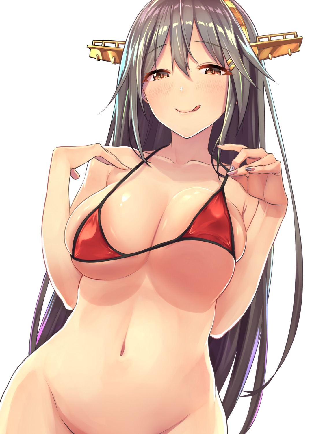 baffu bikini_top bottomless cleavage erect_nipples haruna_(kancolle) kantai_collection swimsuits