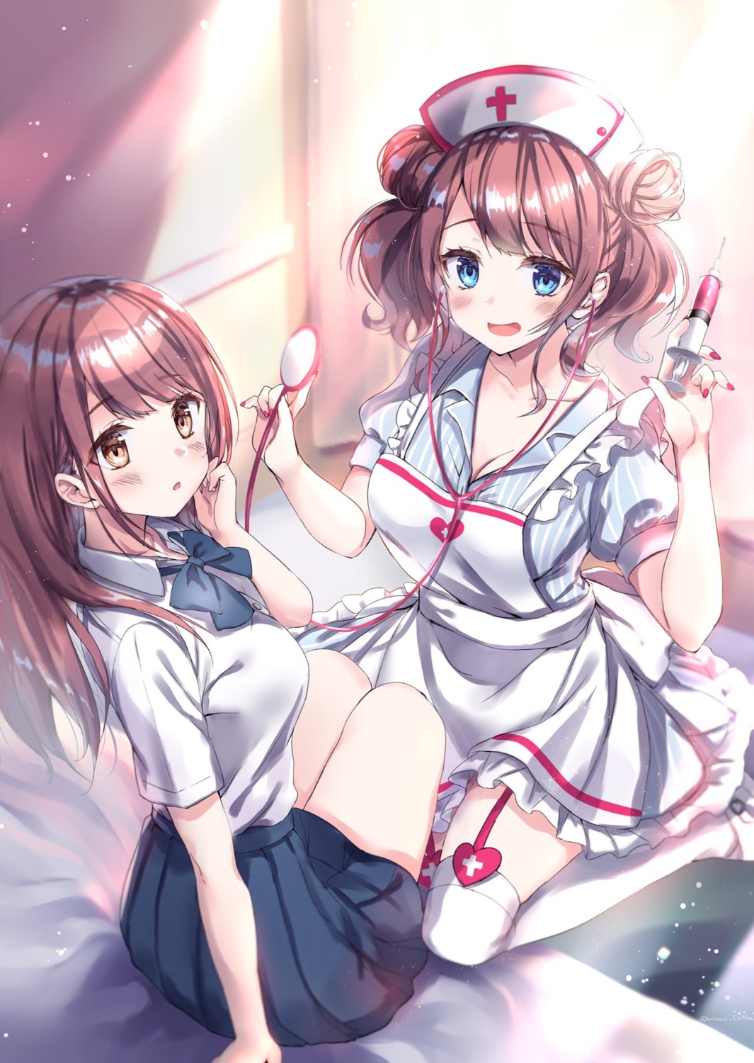 cleavage honoka_(moe-moeko) nurse seifuku stockings thighhighs