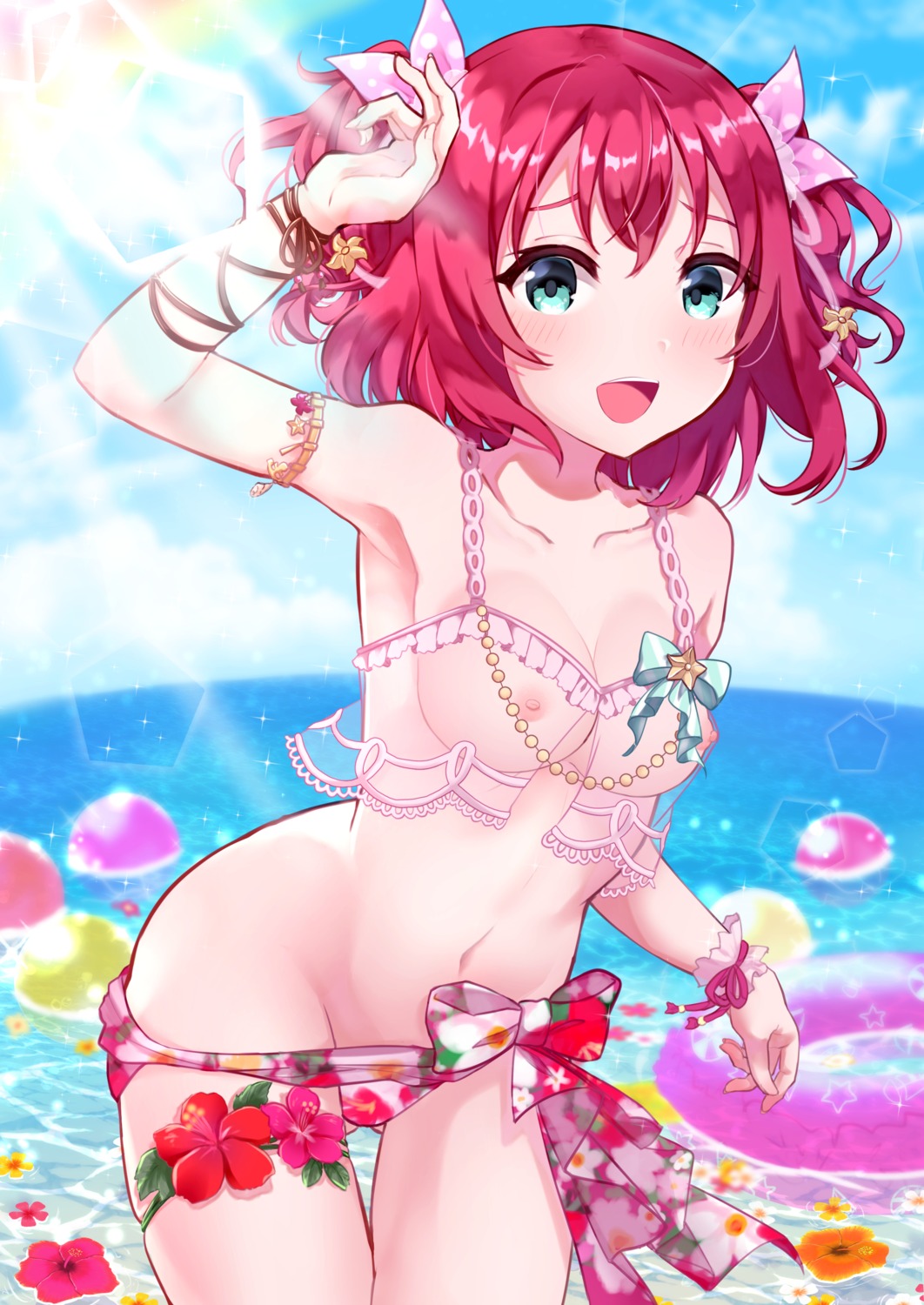 bikini garter harukasu_(mememememo) kurosawa_ruby love_live!_sunshine!! nipples panty_pull see_through swimsuits