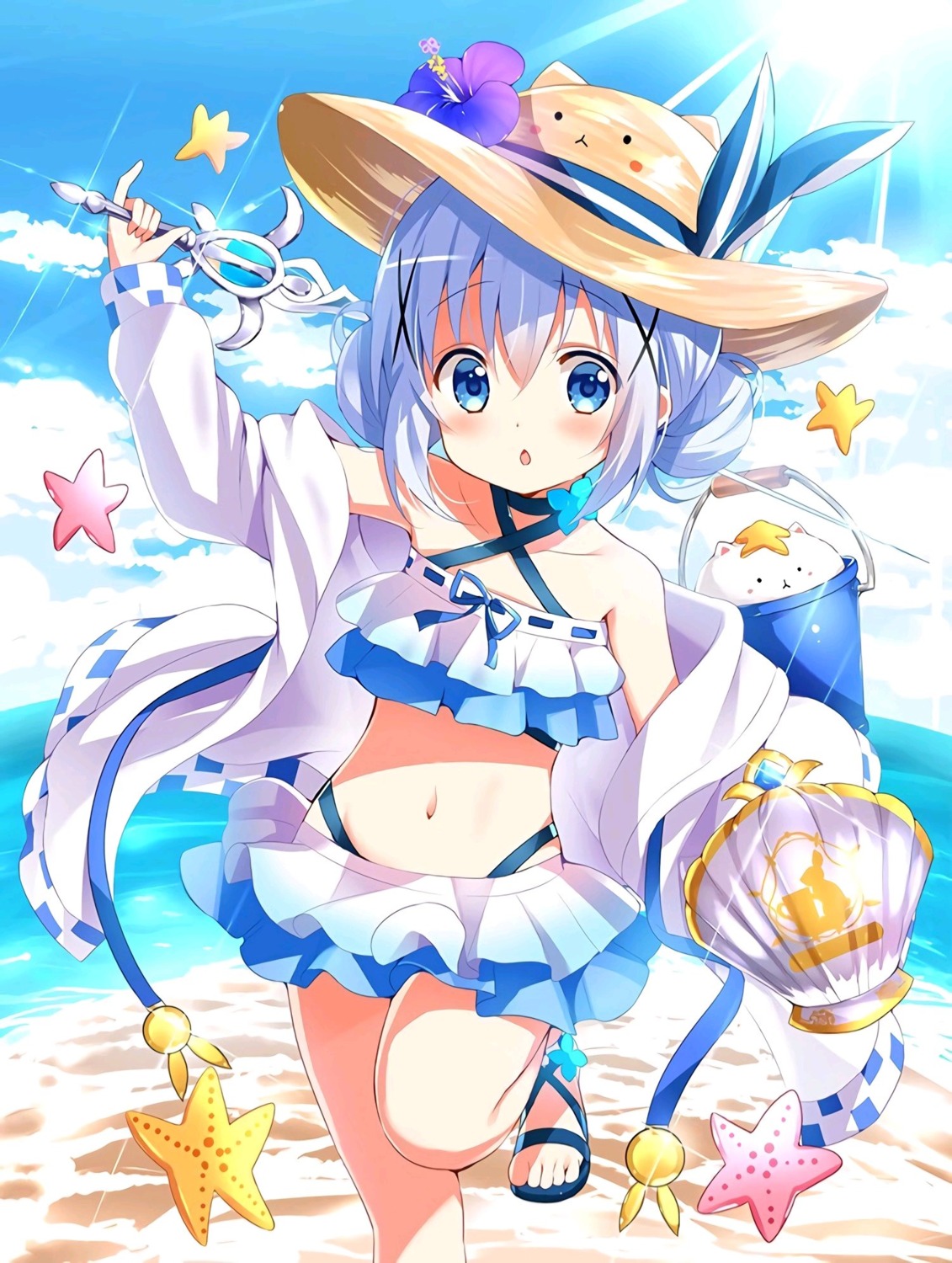 bikini gochuumon_wa_usagi_desu_ka? kafuu_chino koi open_shirt swimsuits sword tippy_(gochiusa)