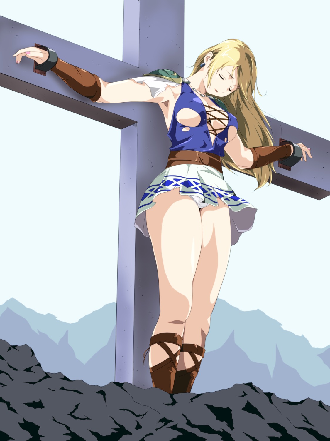 arux78 bondage cleavage erect_nipples no_bra open_shirt pantsu sophitia_alexandra soul_calibur torn_clothes