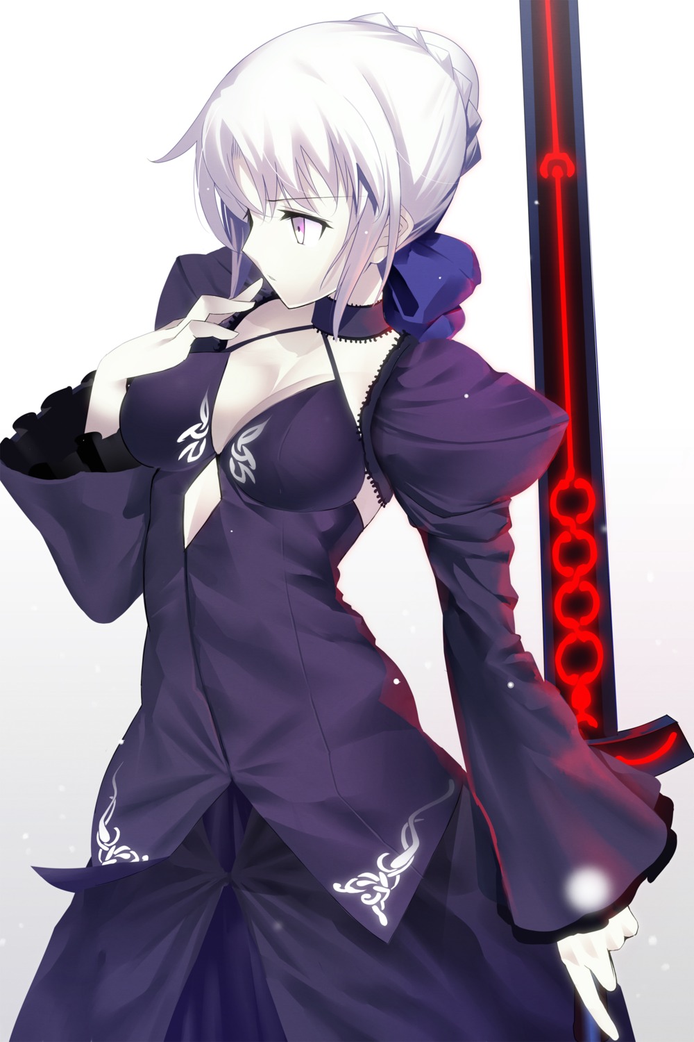 breast_hold cleavage dress fate/grand_order fate/stay_night machimura_komori open_shirt saber saber_alter sword