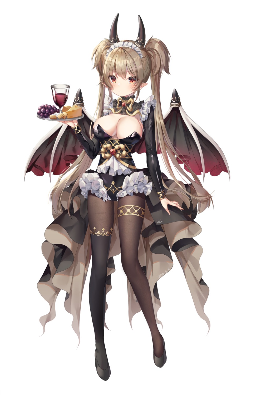 devil garter heels horns no_bra pantyhose pointy_ears shiro_albino wings