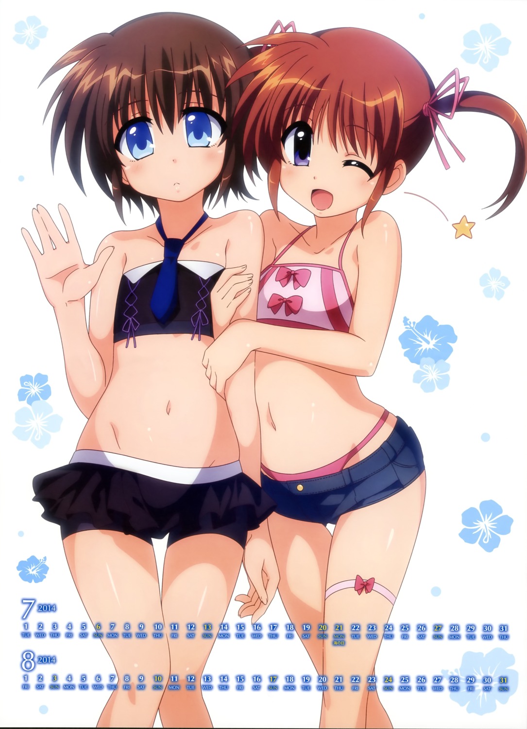 bikini calendar garter kawakami_shuuichi mahou_shoujo_lyrical_nanoha mahou_shoujo_lyrical_nanoha_innocent material-s swimsuits takamachi_nanoha