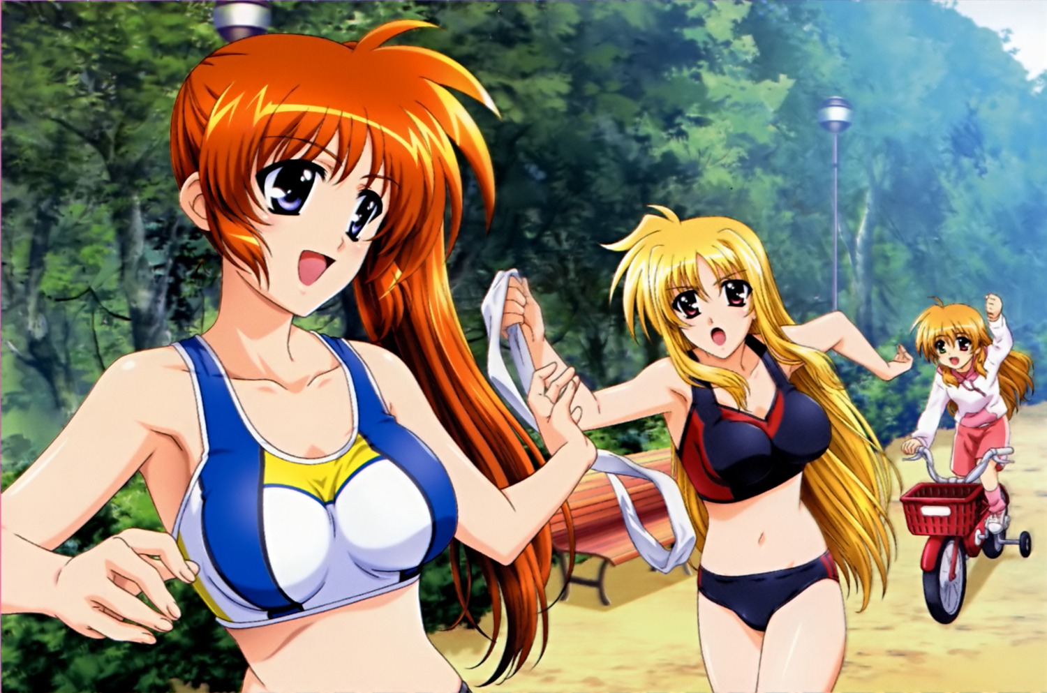 bikini cropme fate_testarossa heterochromia mahou_shoujo_lyrical_nanoha mahou_shoujo_lyrical_nanoha_strikers swimsuits takamachi_nanoha vivio