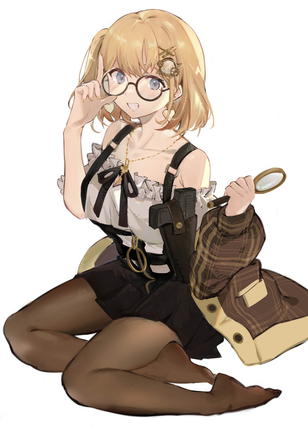 cleavage hololive hololive_english megane no_bra pantyhose skirt_lift tsuiru watson_amelia