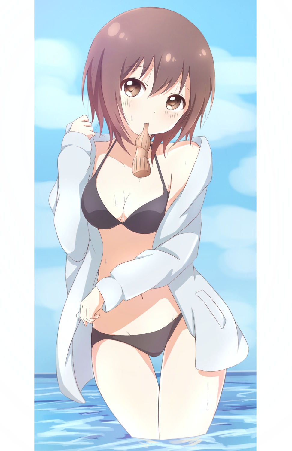 bikini cleavage funami_yui open_shirt swimsuits tagme wet yuru_yuri