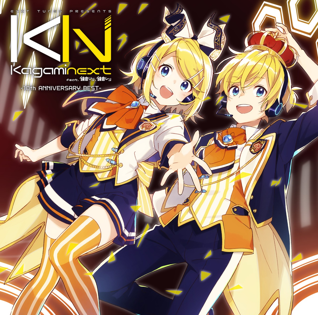 disc_cover headphones kagamine_len kagamine_rin thighhighs vocaloid