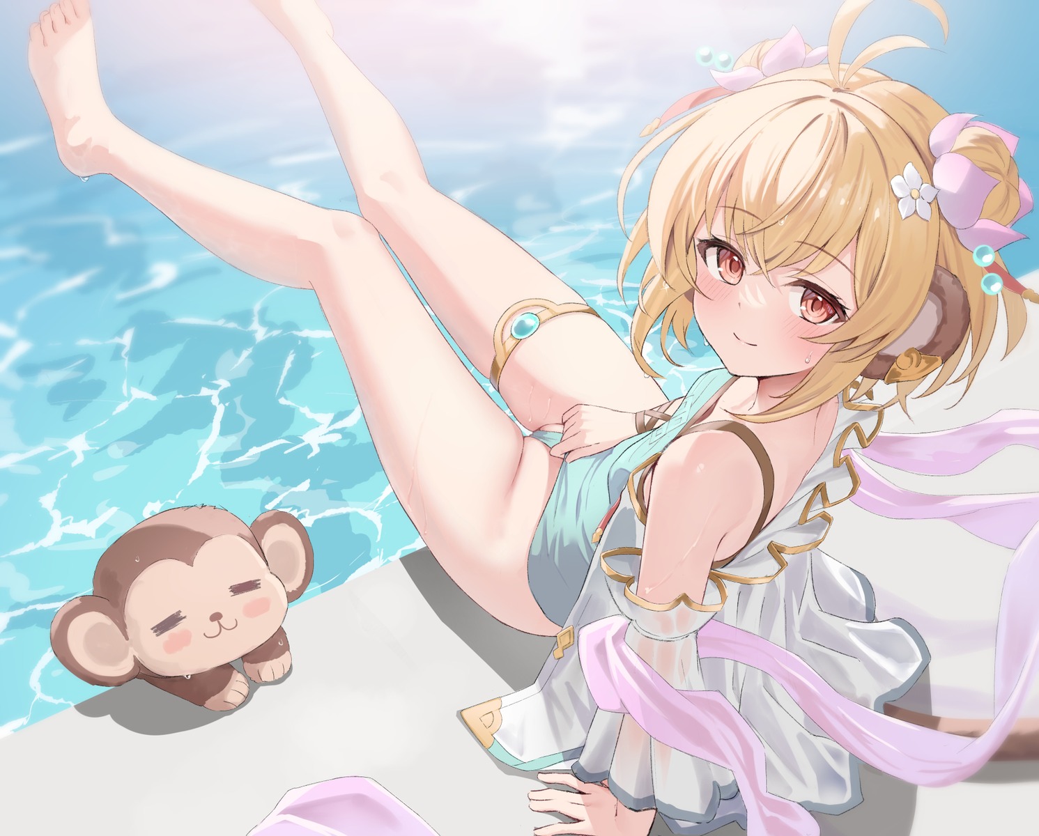 andira_(granblue_fantasy) animal_ears garter granblue_fantasy kimblee loli see_through swimsuits tail